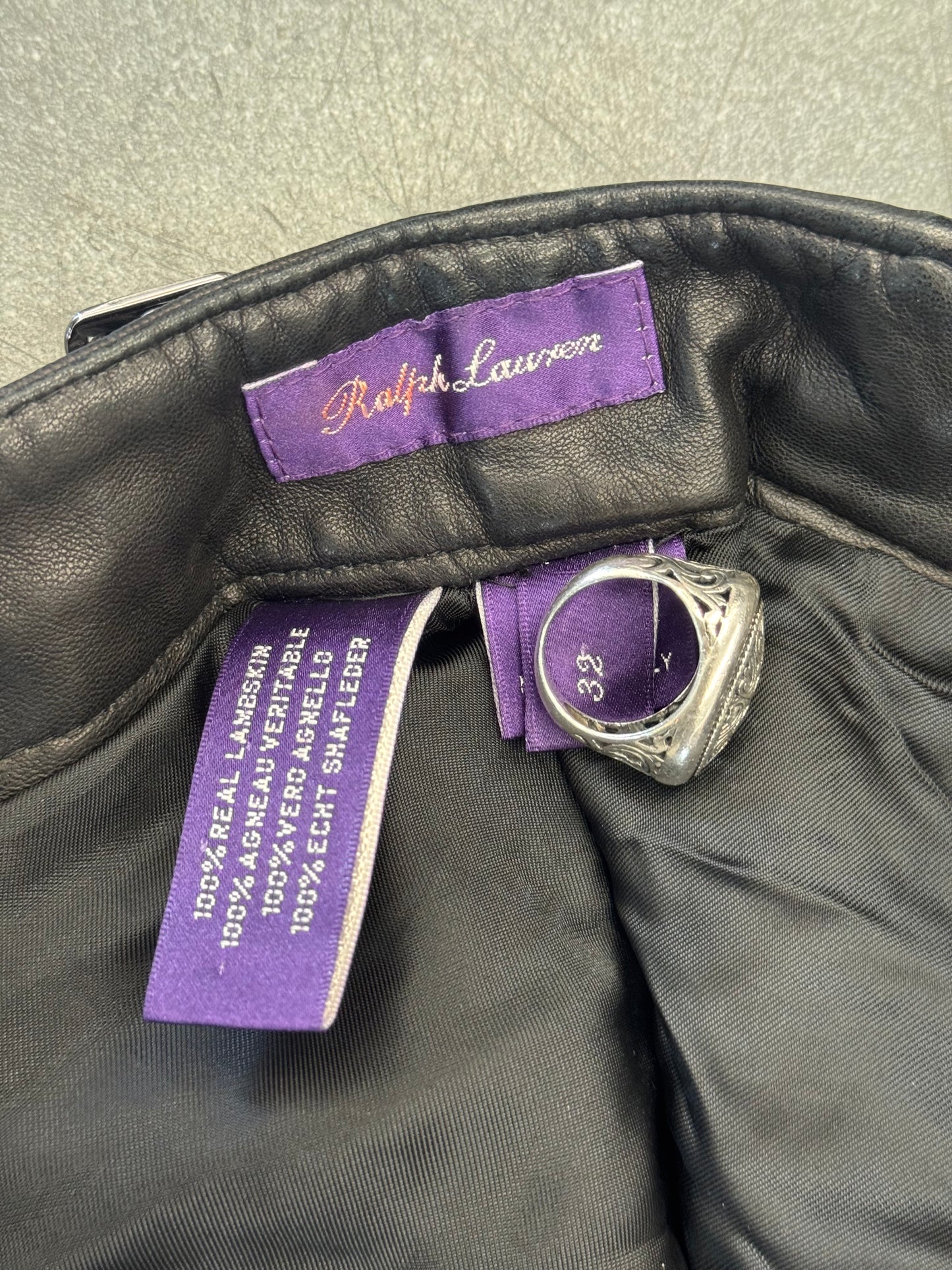 RALPH LAUREN PURPLE LABEL LAMB SKIN BLACK LEATHER PANTS
