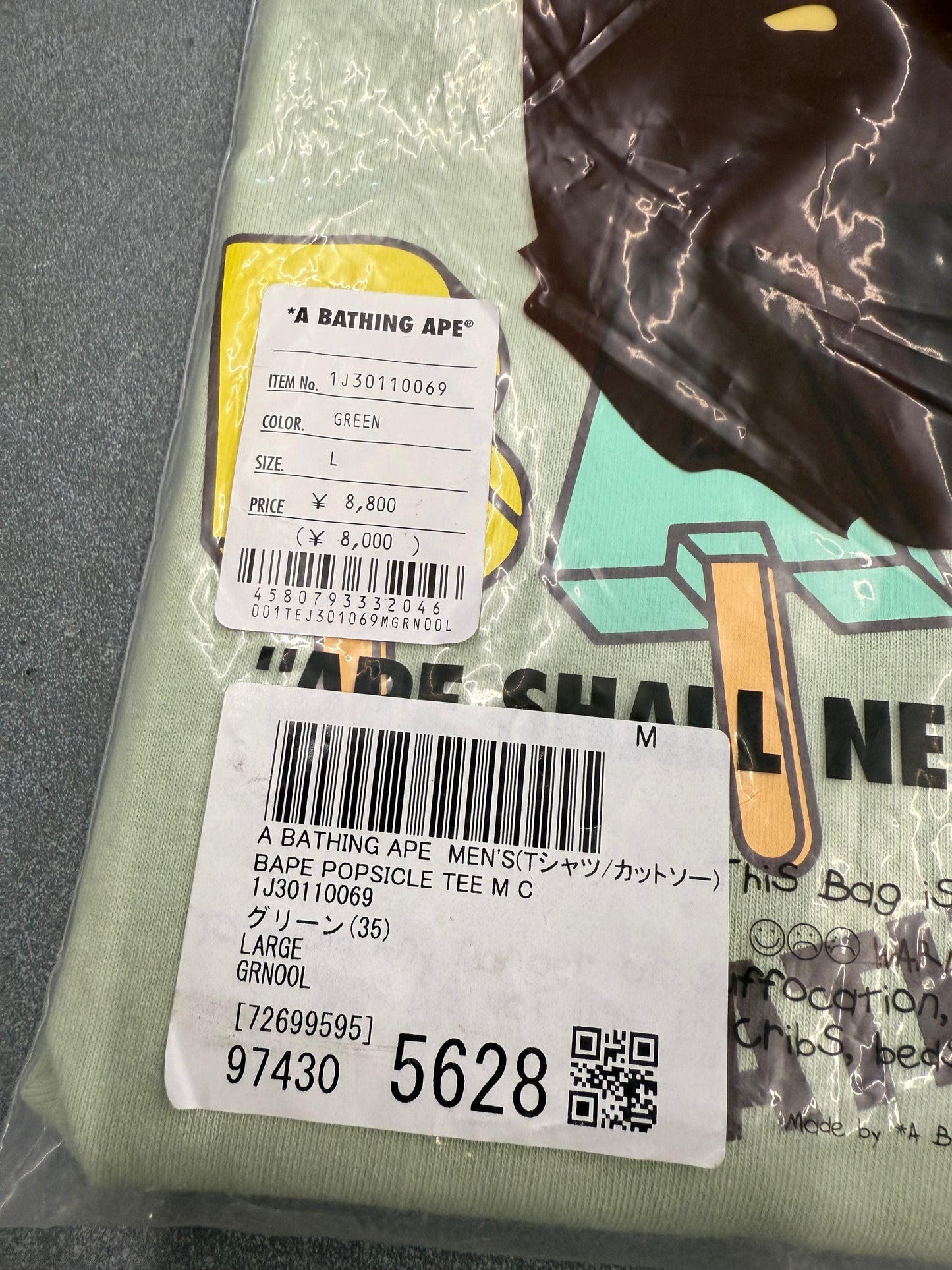 SS23 BAPE POPSICLE TEE - GREEN (L) (NEW IN BAG)