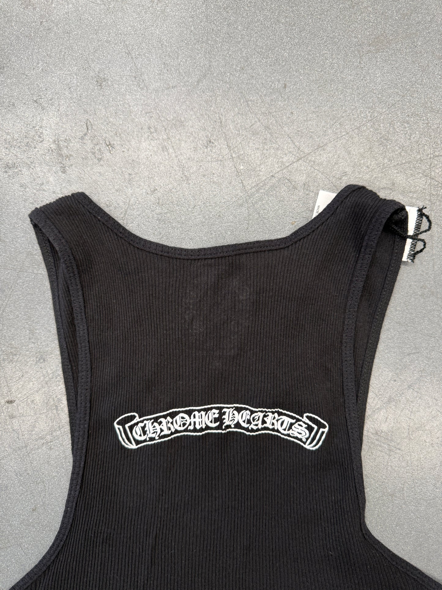 CHROME HEARTS NECK SCROLL LOGO RIB TANK TOP - BLACK