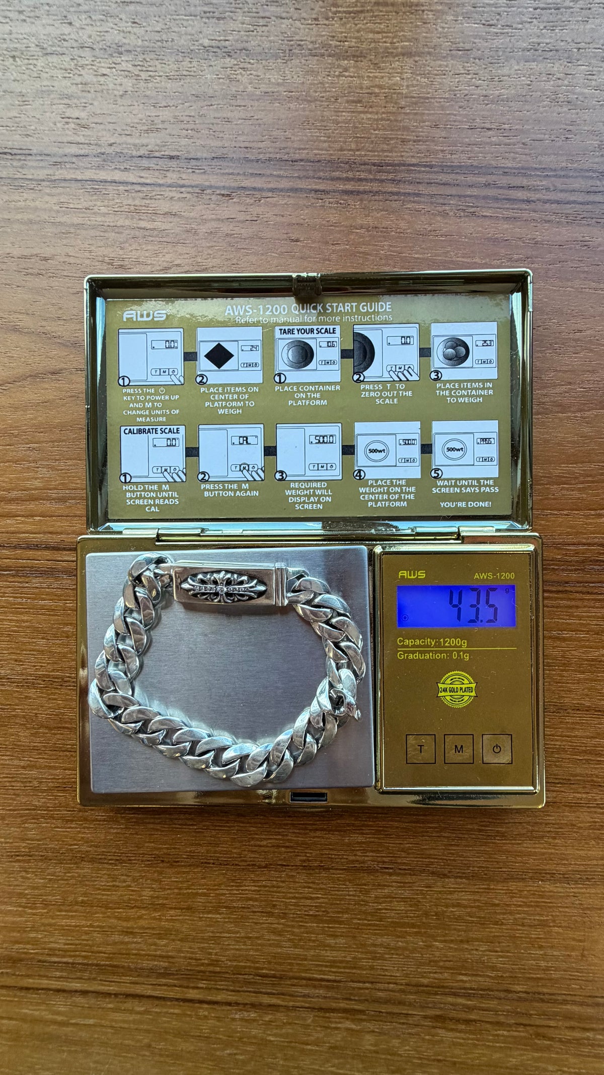 CHROME HEARTS PAVE DIAMOND BABY ID FLORAL CROSS SILVER BRACELET