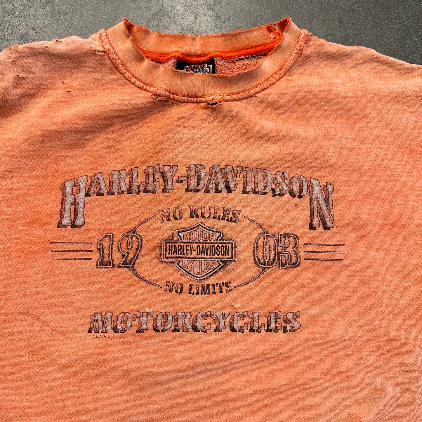 2001 HARLEY DAVIDSON NO RULES NO LIMITS DISTRESSED CREWNECK (HARLEY DAVIDSON TAG)