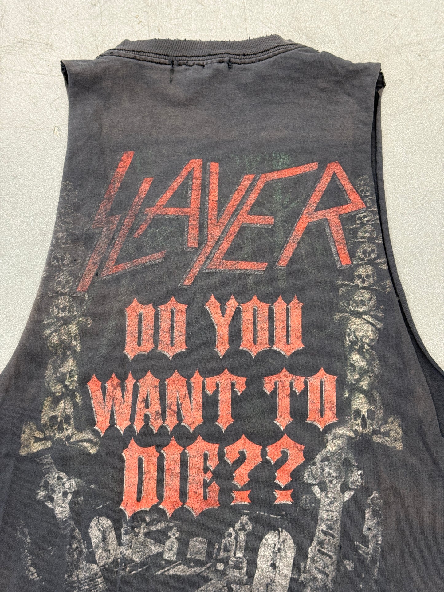 00'S SLAYER "DO YOU WANT TO DIE?" CUT-OFF TEE (PULLED TAG)