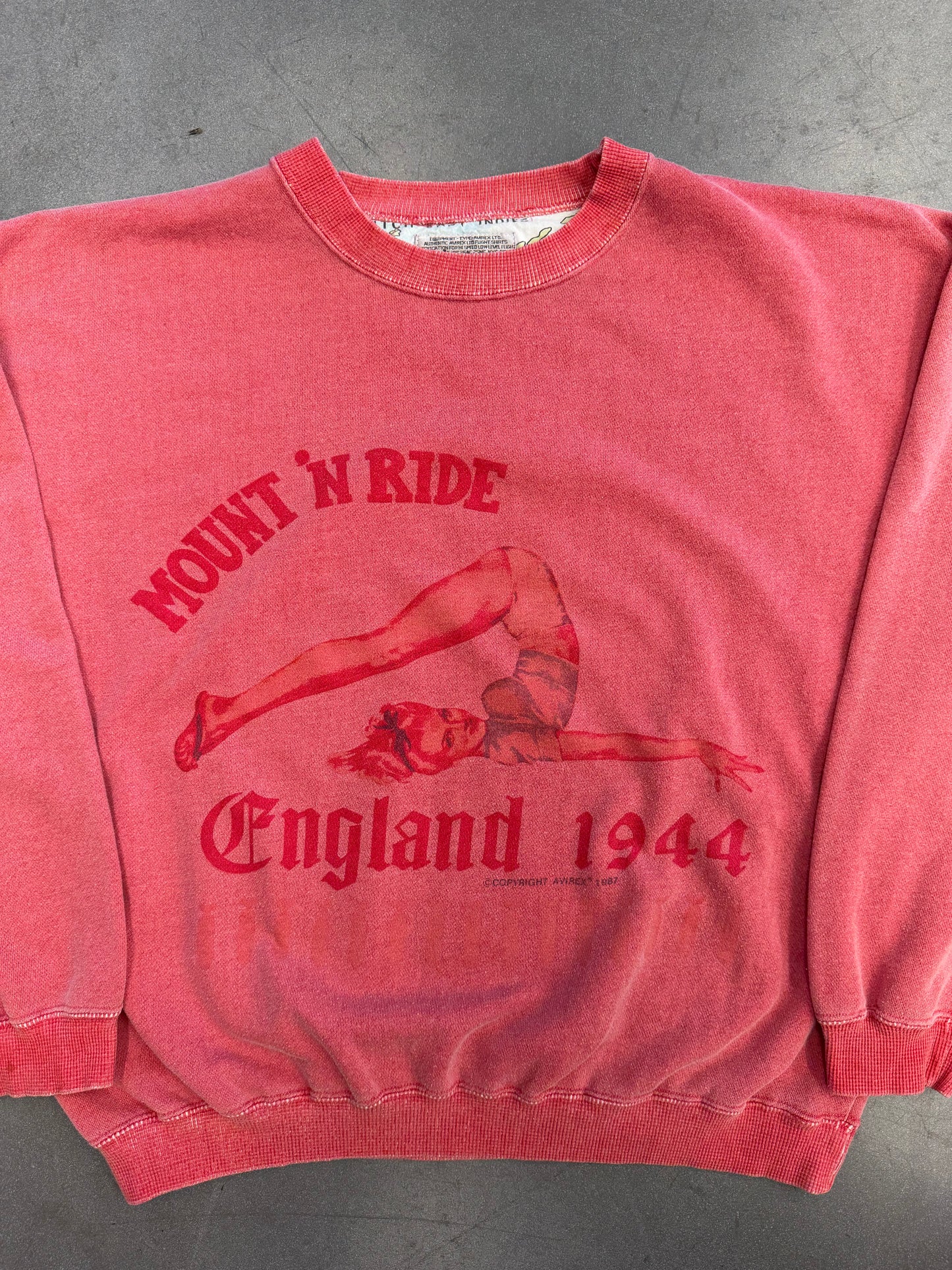 1987 "MOUNT 'N RIDE" ENGLAND 1944 CREWNECK (AVIREX LTD. TAG)