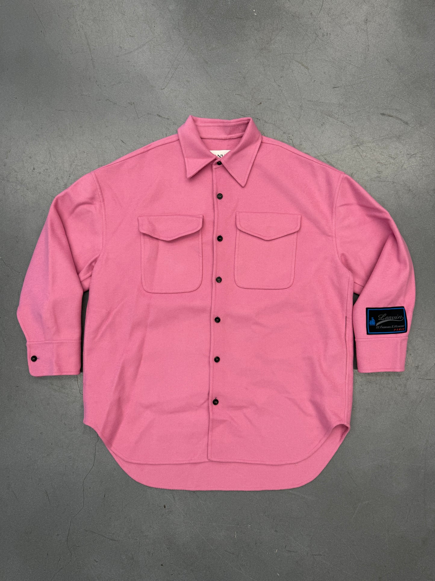 LANVIN SIGNATURE PATCH WOOL JUMBO PEA COAT - PINK