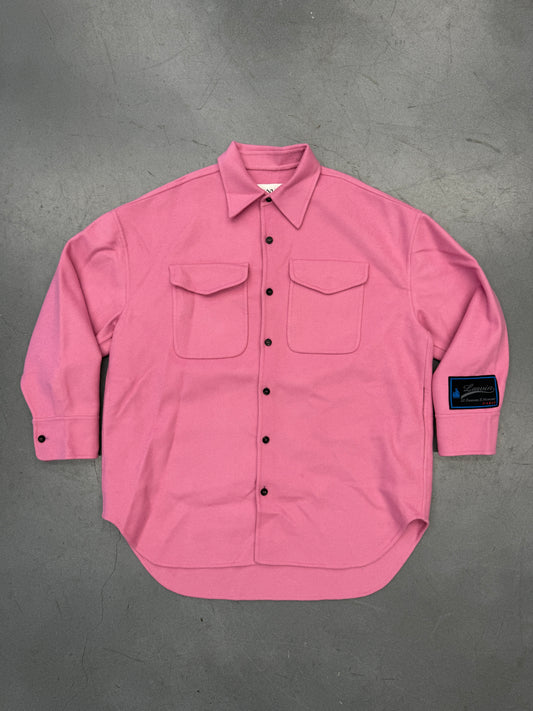 LANVIN SIGNATURE PATCH WOOL JUMBO PEA COAT - PINK