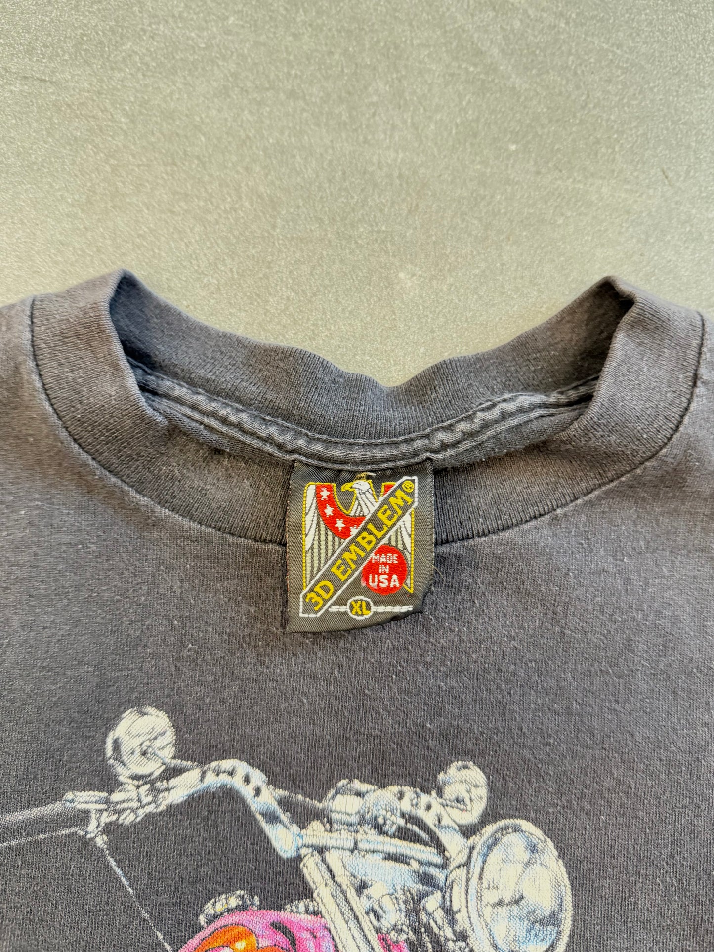 1993 AMERICAN BIKER POMPANO BEACH FLORIDA PURPLE BIKE TEE (3D EMBLEM TAG)