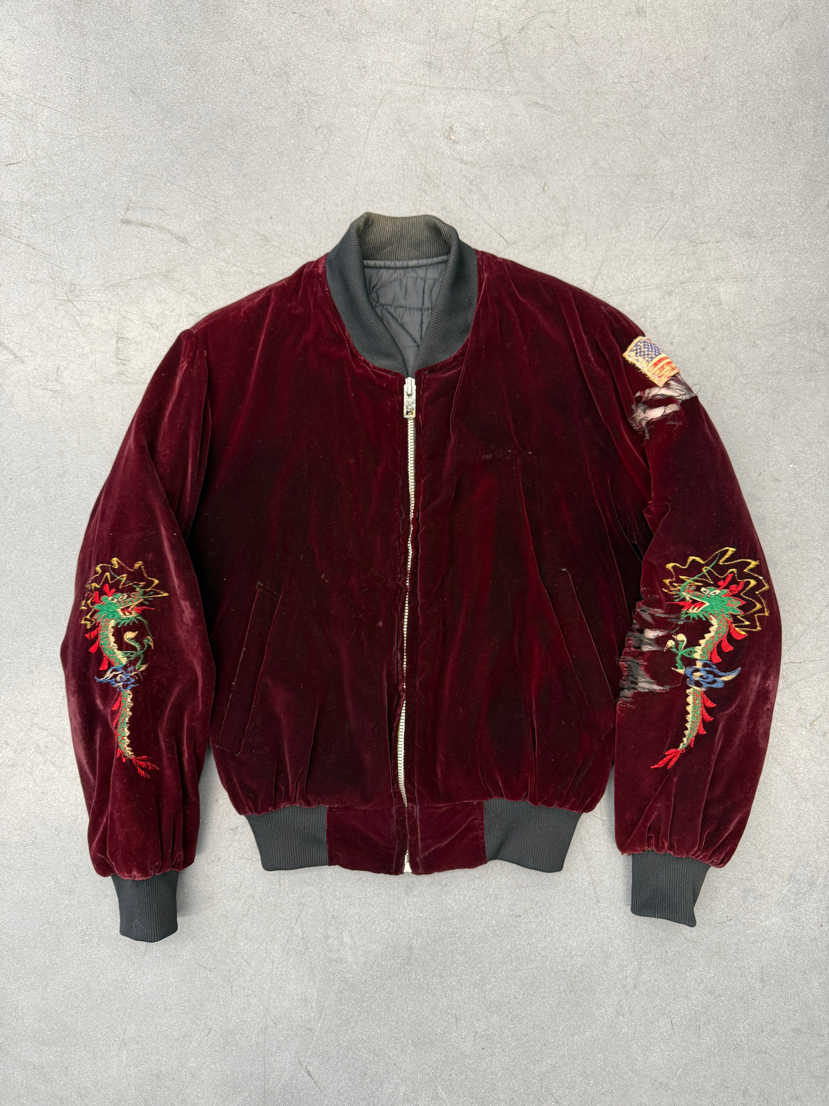 70S-'80S VELVET KOREA DISTRESSED SOUVENIR JACKET