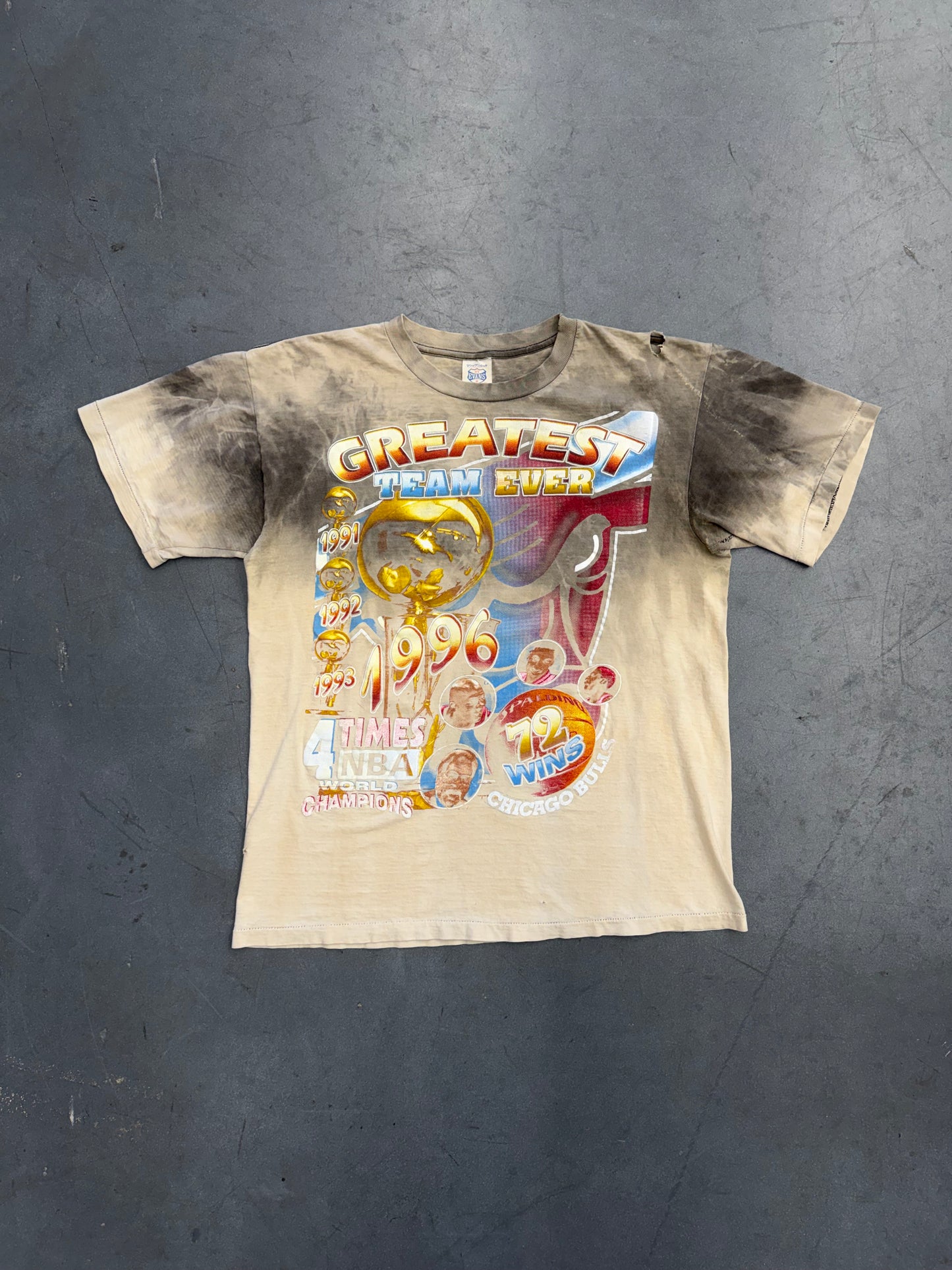 1996 CHICAGO BULLS GREATEST TEAM EVER SMOKED RAP TEE (ST EVANS TAG)