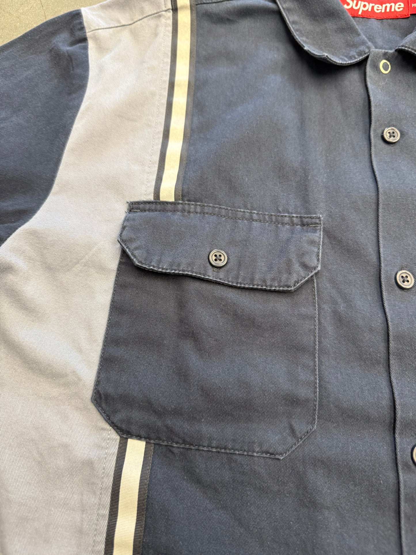 SS19 SUPREME REFLECTIVE STRIPE S/S WORK SHIRT - NAVY