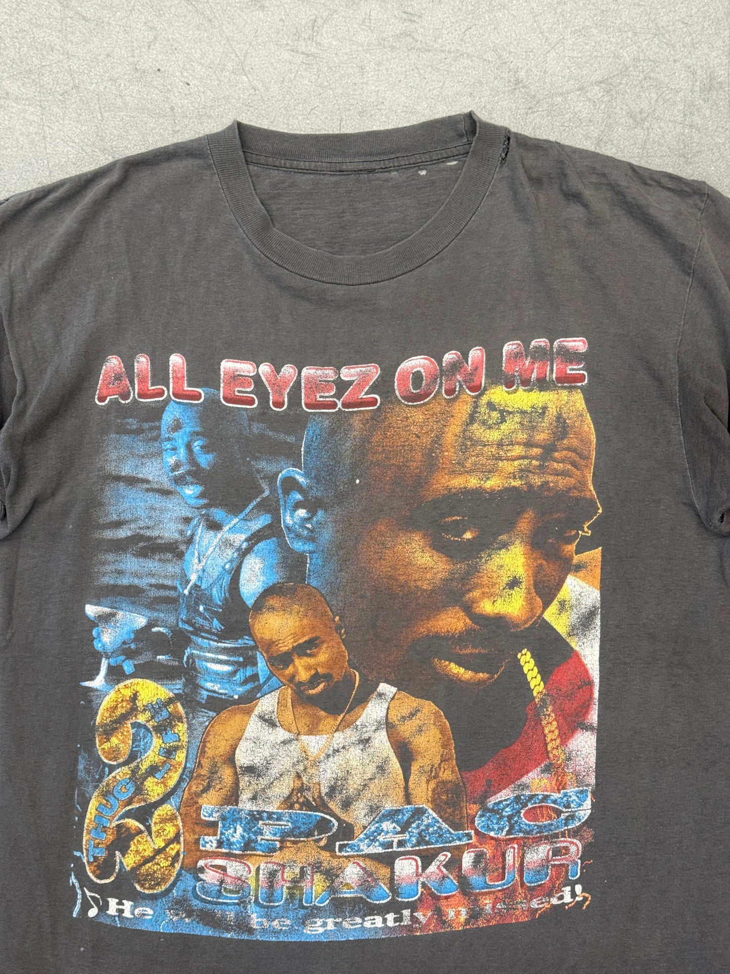 90S TUPAC SHAKUR "HE WILL BE GREATLY MISSED" BOOTLEG RAP TEE (PULLED TAG)