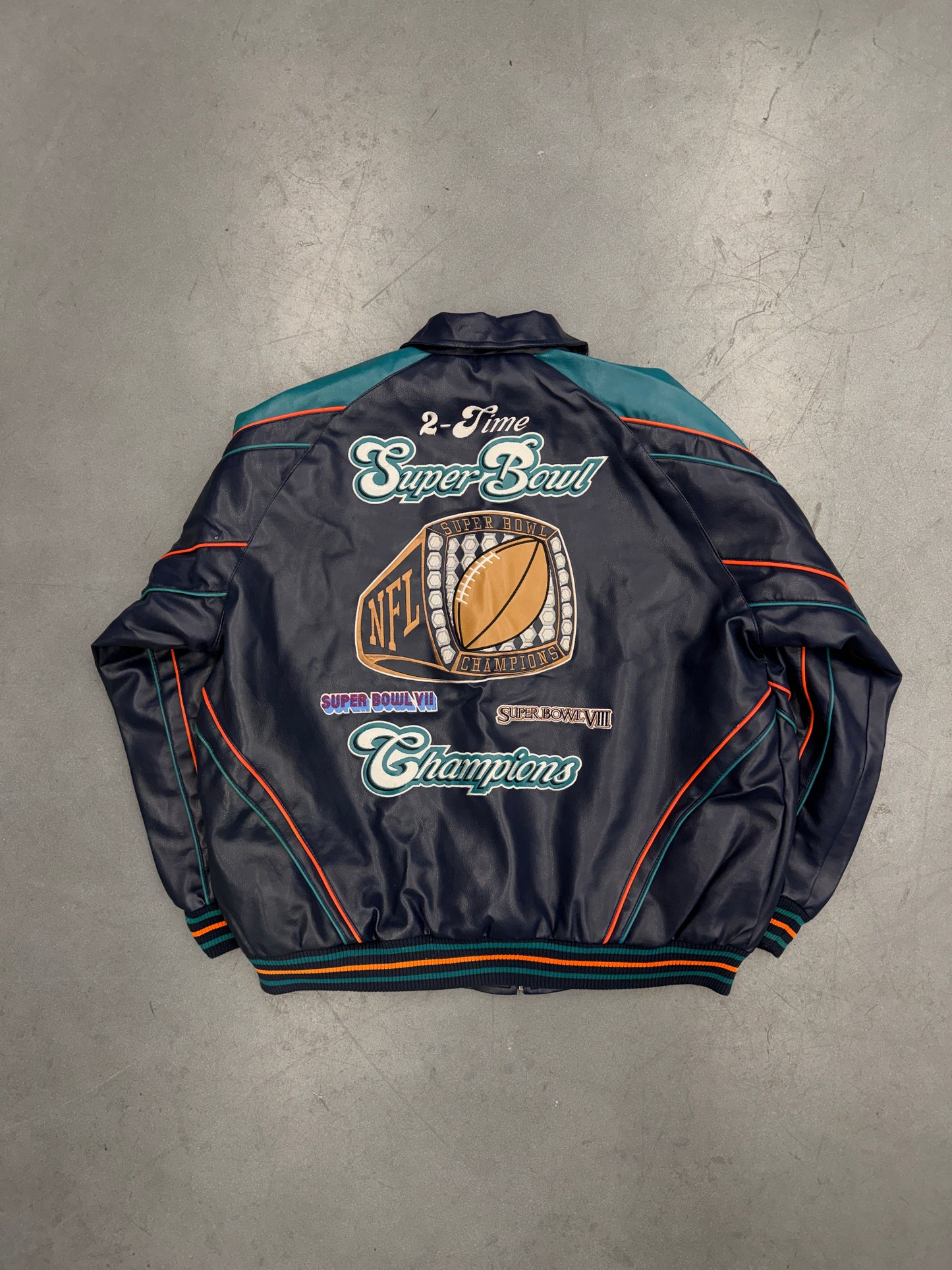 VINTAGE MIAMI DOLPHINS 2-TIME SUPER BOWL NFL LEATHER JACKET
