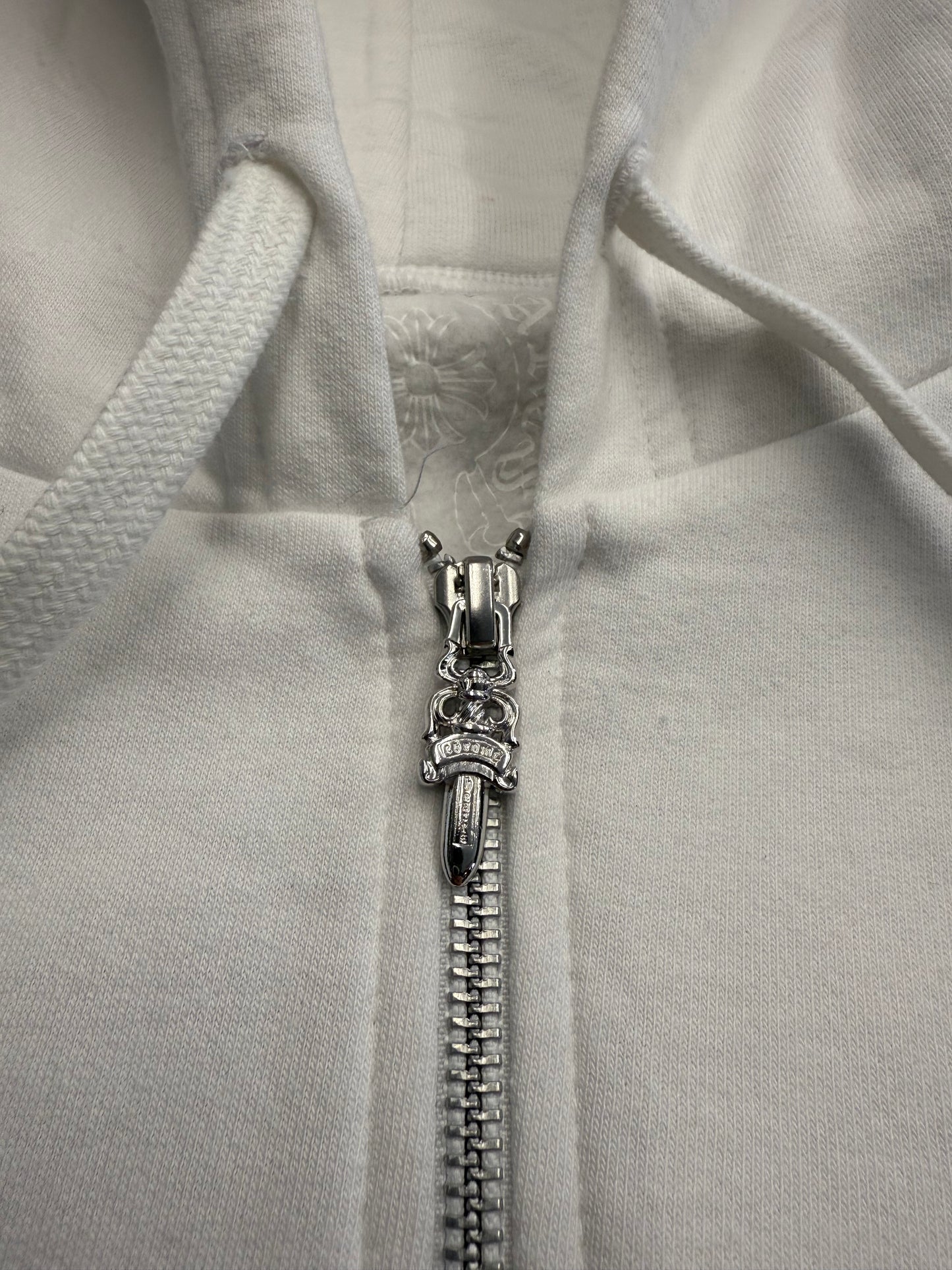 CHROME HEARTS VERTICAL LOGO ZIP UP HOODIE - WHITE