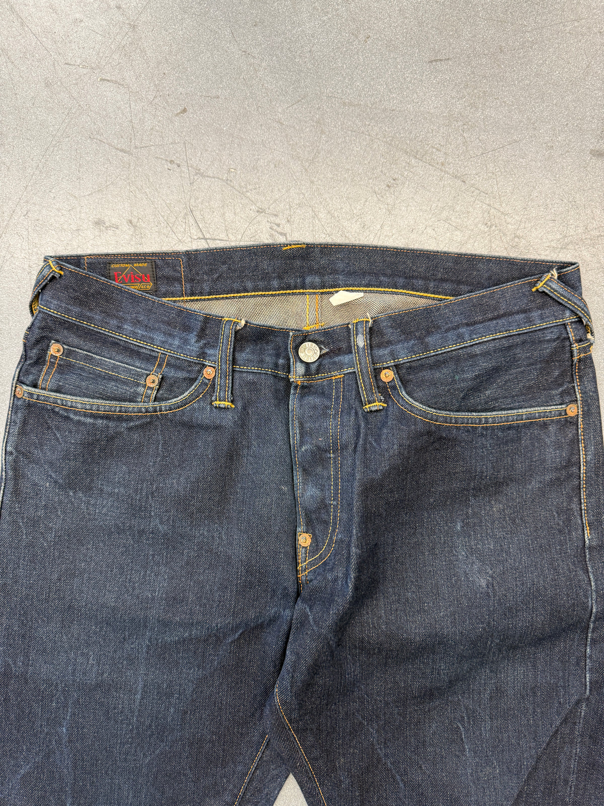 2010 EVISU DIACOCK LOGO POCKET DARK INDIGO JEANS