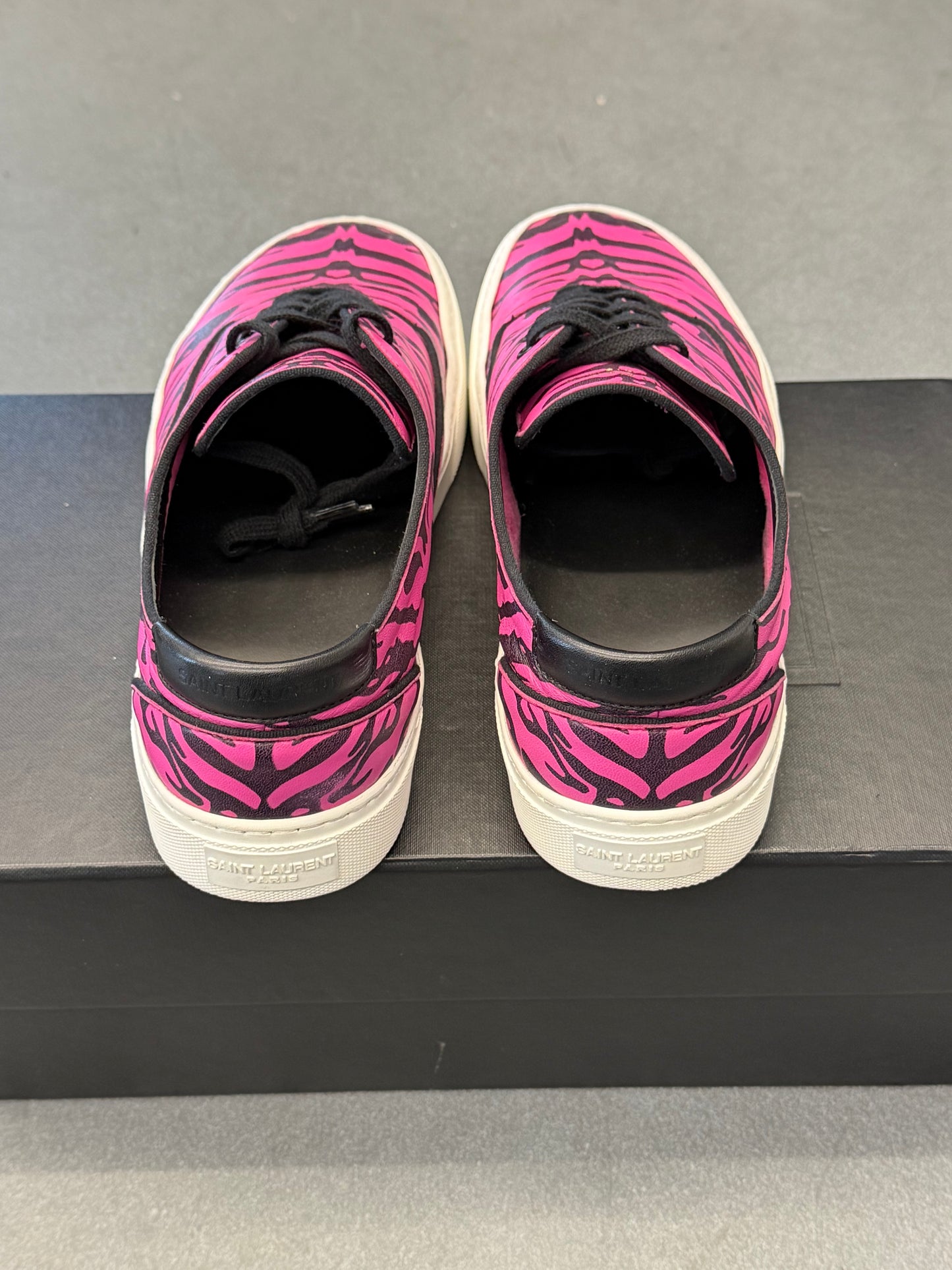 SAINT LAURENT VENICE PINK TIGER PRINT LOW TOP LEATHER SNEAKER (W/BOX)