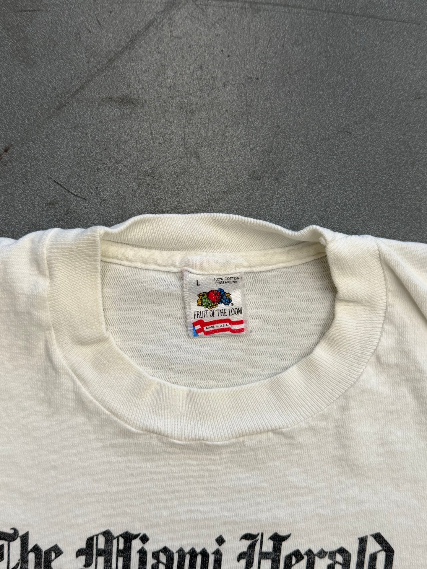 1991 HELLO, MARLINS! THE MIAMI HERALD TEE (FOTL TAG)