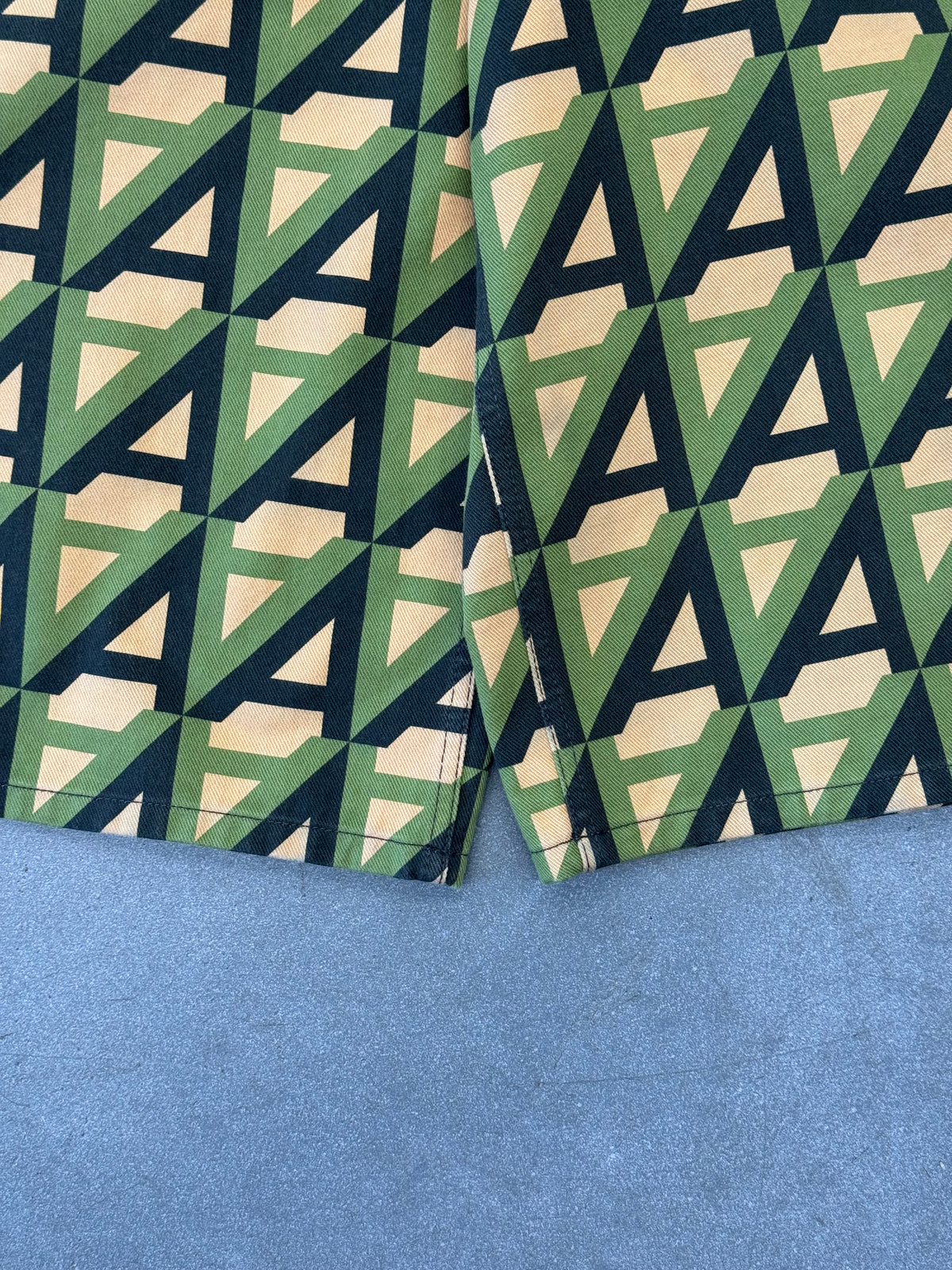 DRIES VAN NOTEN GEOMETRIC PRINT COTTON DENIM BERMUDA SHORTS