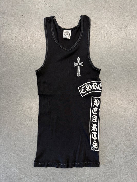 90S VINTAGE CHROME HEARTS CROSS T BAR RIBBED TANK TOP - BLACK
