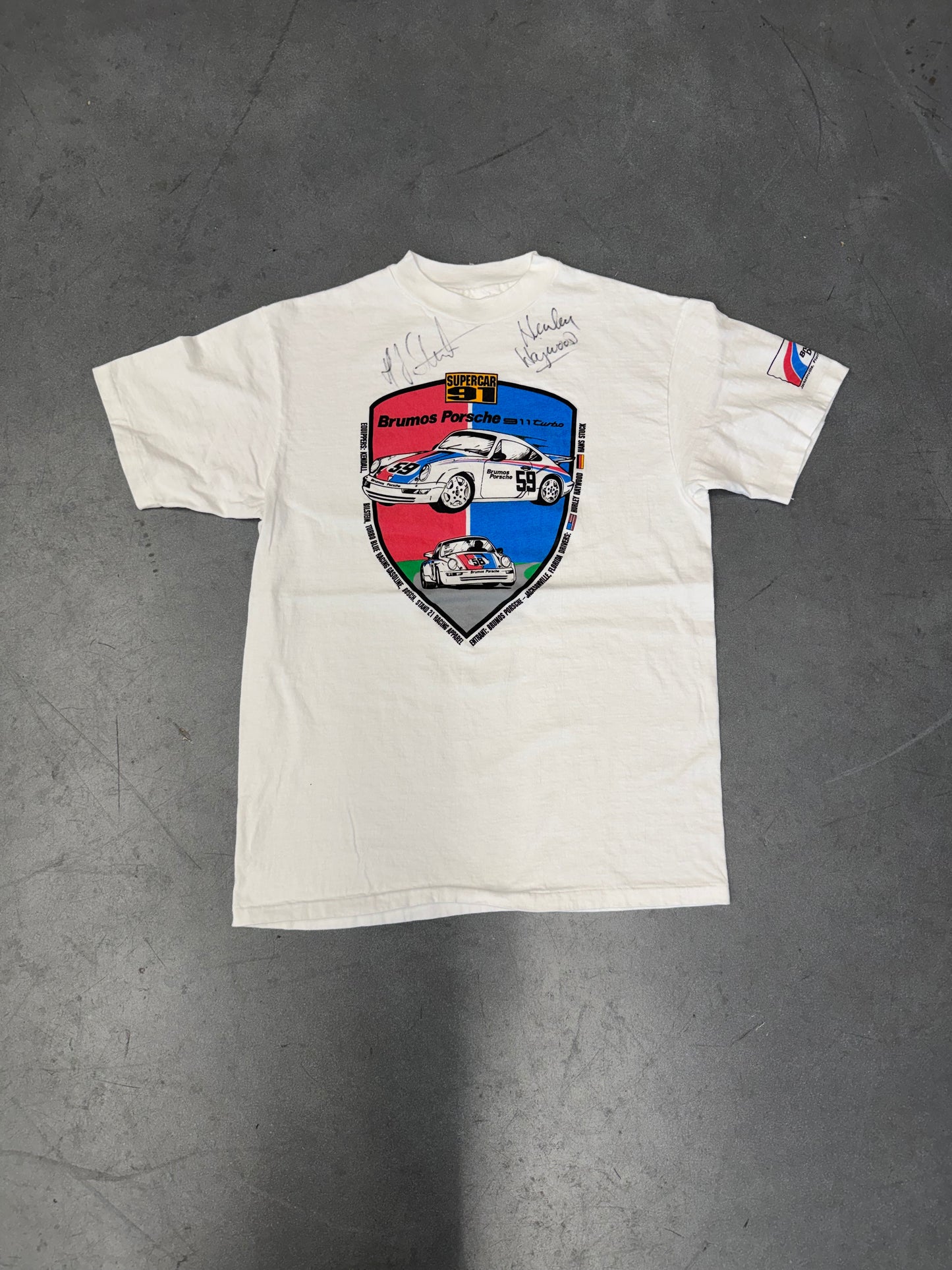 90S BRUMOS DESIGN JACKSONVILLE, FLORIDA PORSCHE SIGNED TEE (HANES TAG)