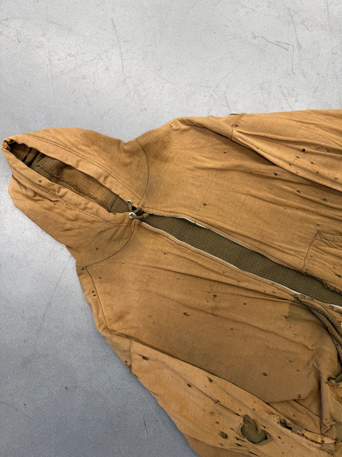 1950'S THRASHED SELVEDGED WAFFLE LINE ZIP UP HOODIE