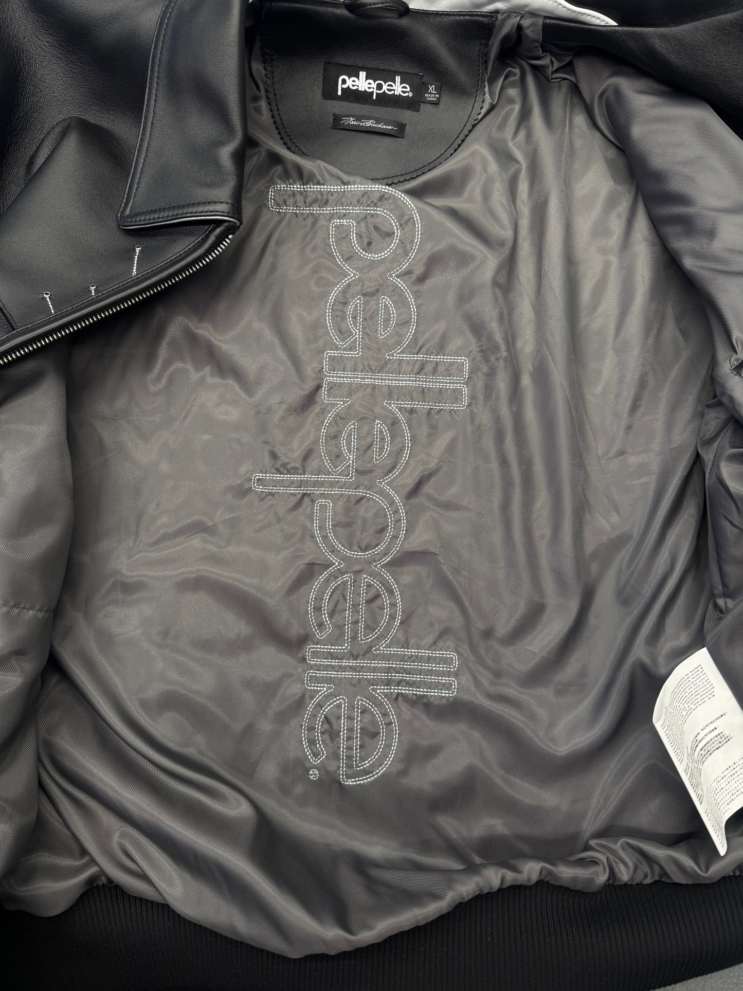 PELLEPELLE ROLLING LOUD RHINESTONE LEATHER VARSITY JACKET
