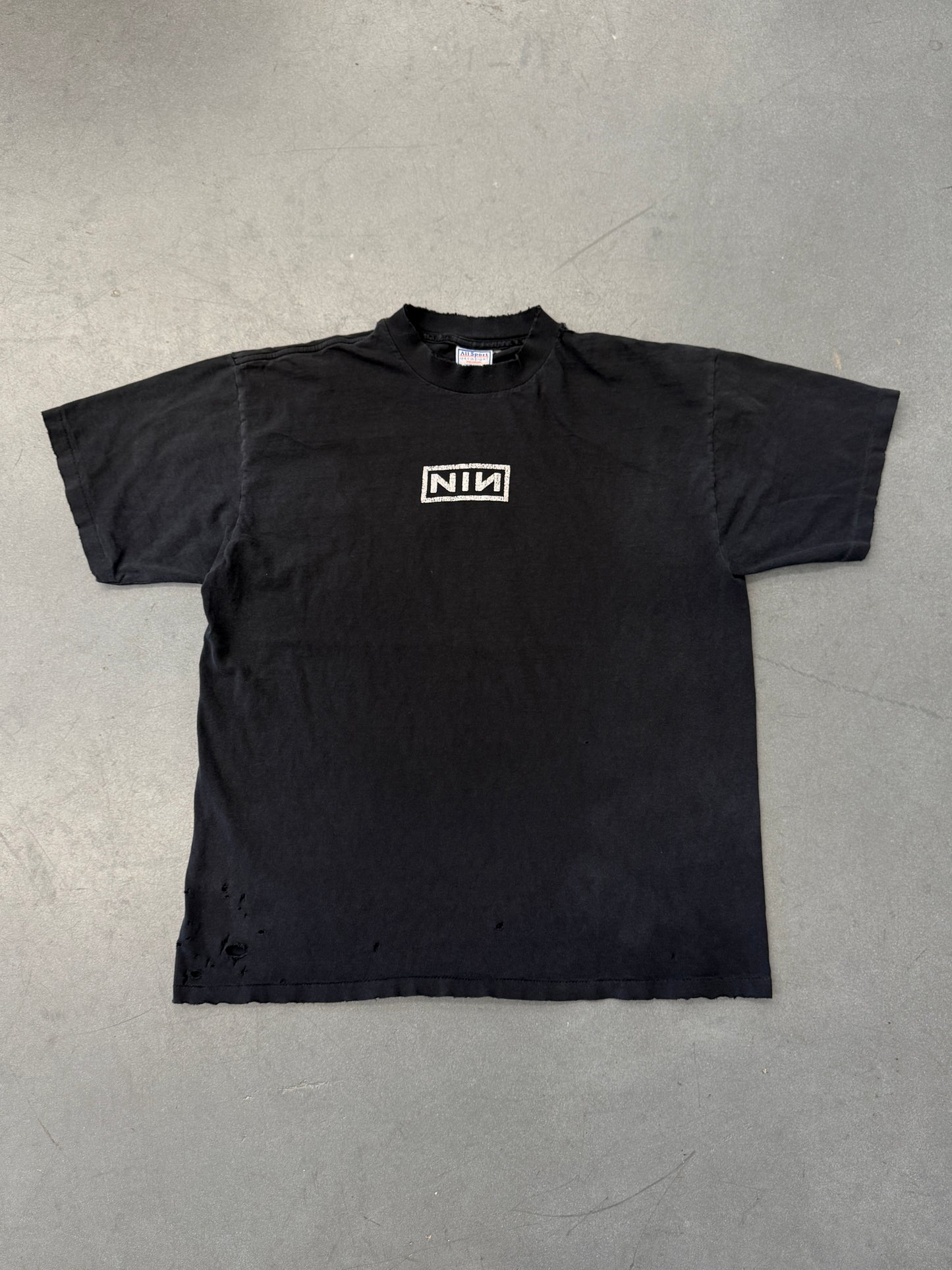 90S NINE INCH NAILS "NIN" LOGO DISTRESSED MULLET TEE (ALL SPORT TAG)