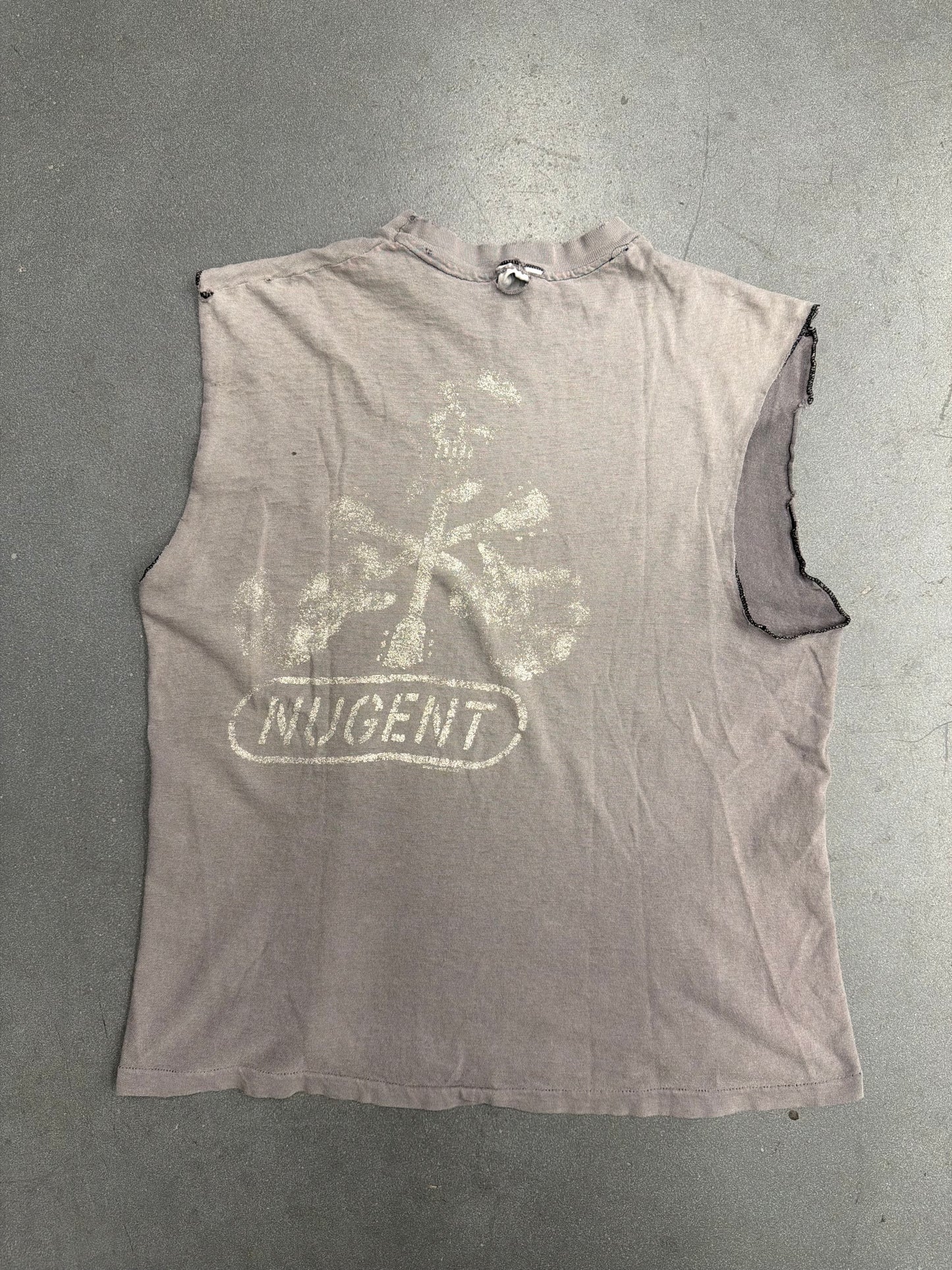 1982 TED NUGENT FADED AND DISTRESSED CUTOFF TEE (HANES TAG)