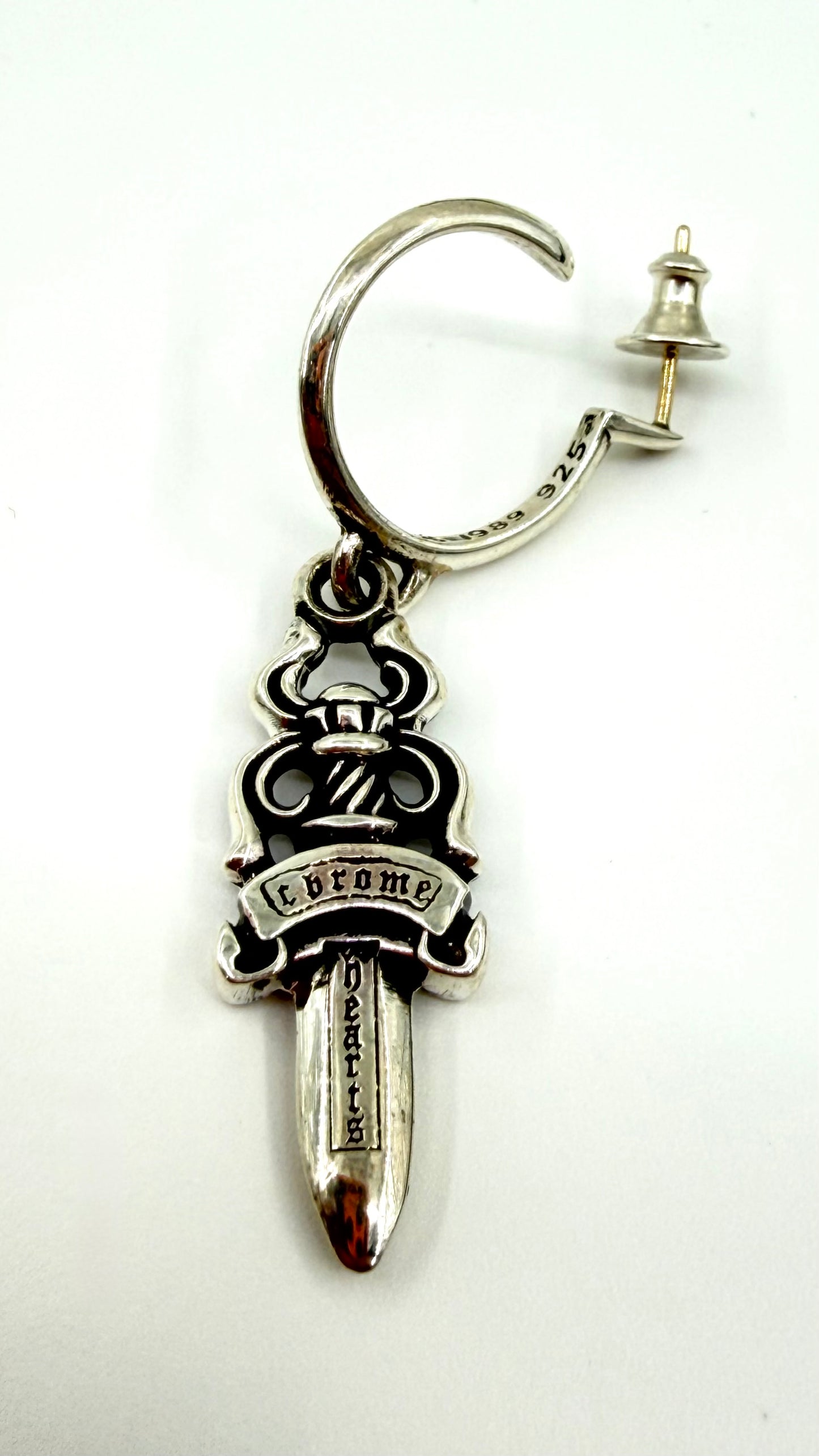 CHROME HEARTS #5 DAGGER HOOP SILVER EARRING