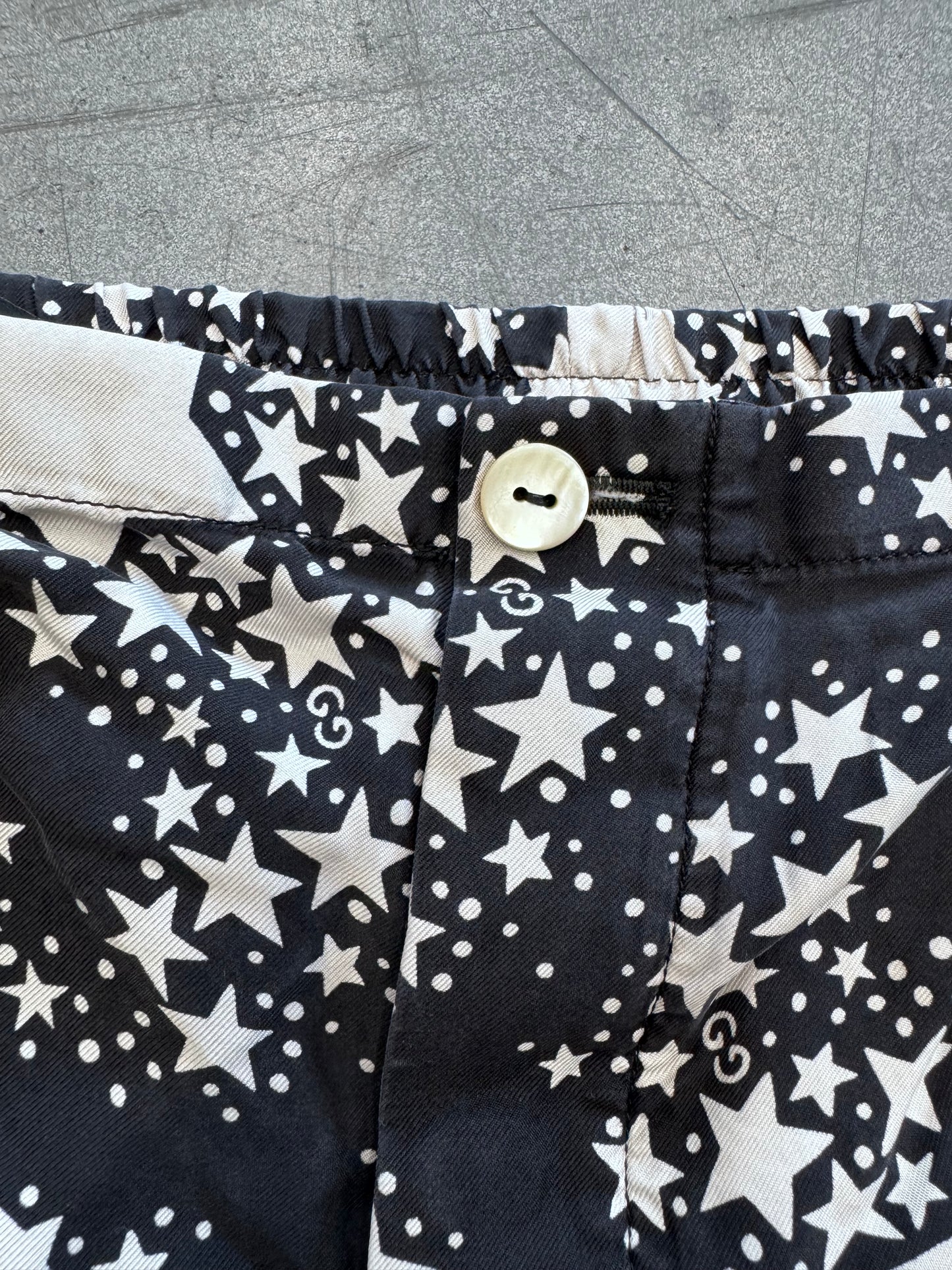 GUCCI BLACK GG MONOGRAM AND STARS SILK SHORTS