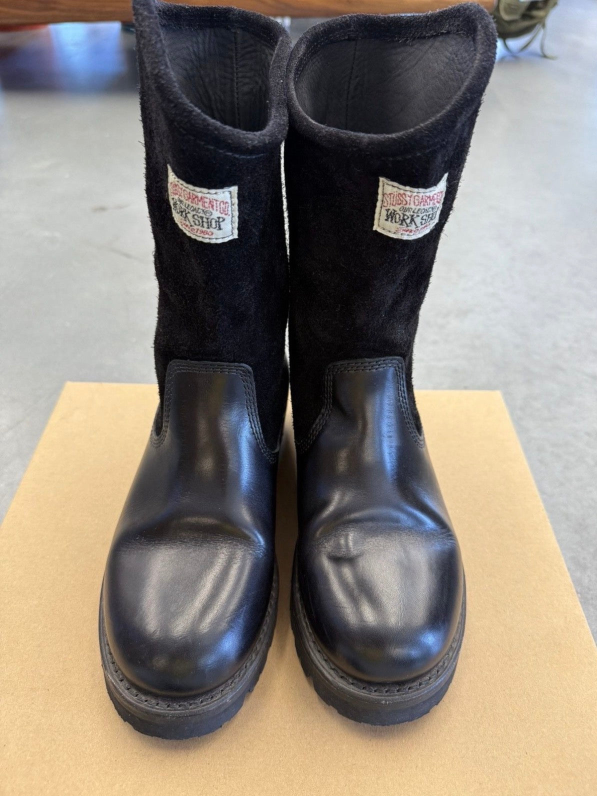 2024 STUSSY x OUR LEGACY WORK SHOP BLACK LEATHER WORK BOOT - SIZE 40