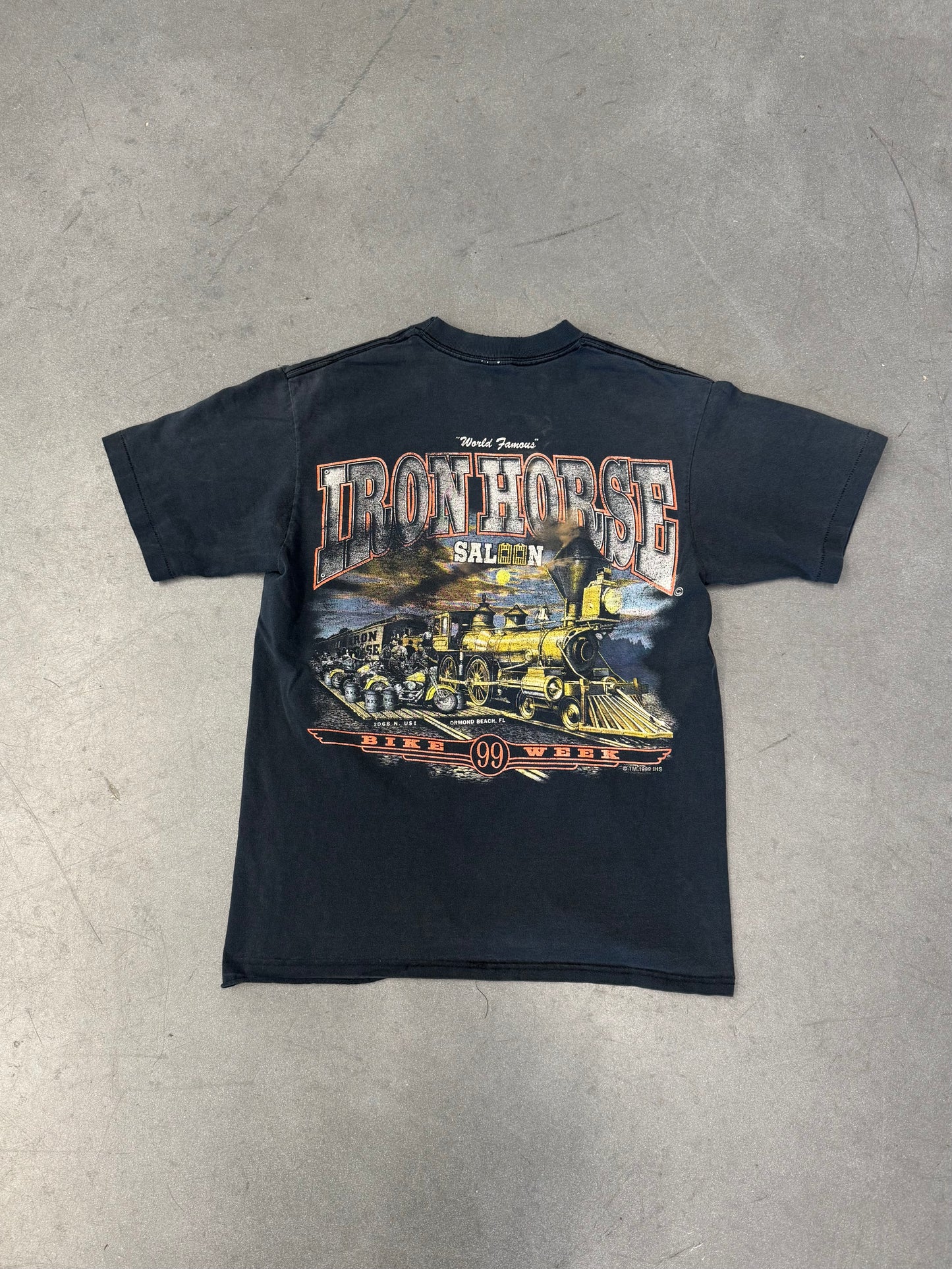 1999 IRON HORSE SALOON BIKE WEEK ORMOND BEACH, FL TRAIN POCKET TEE (ANVIL TAG)