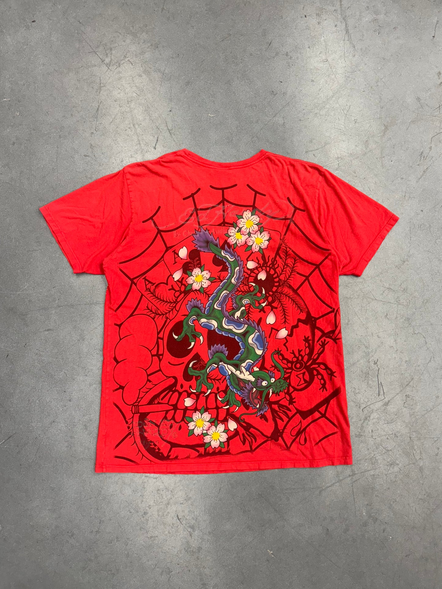 Y2K ED HARDY NEW YORK CITY RIBBON AOP TEE