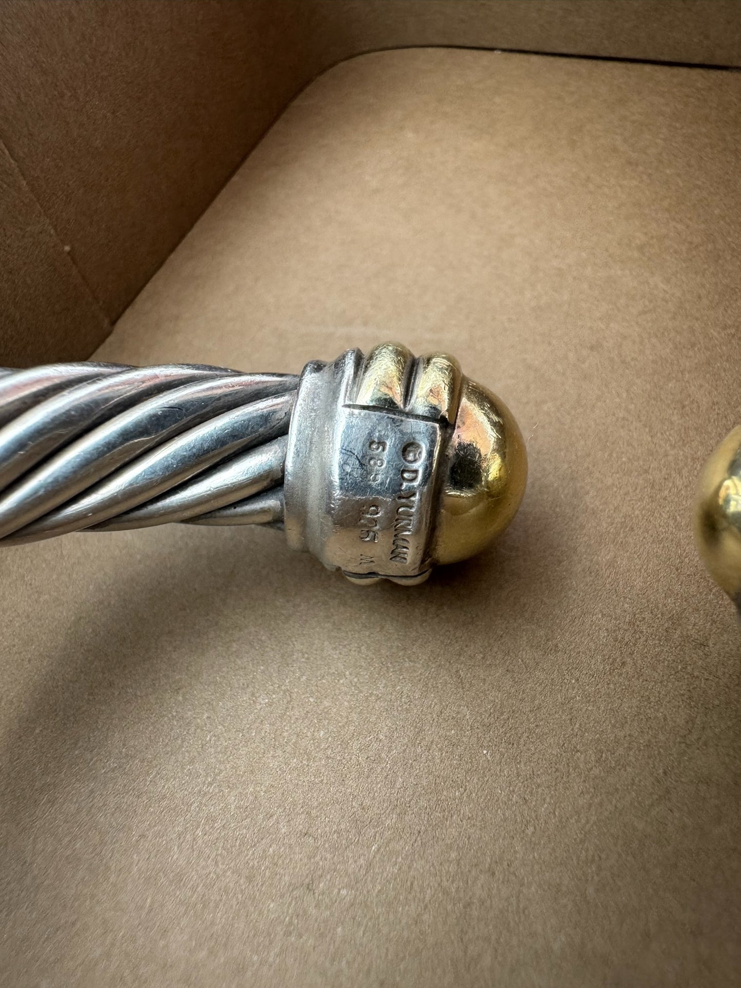 DAVID YURMAN TWO-TONE DOME HINGED CUFF SILVER/14K GOLD BRACELET (58.3 GRAMS)