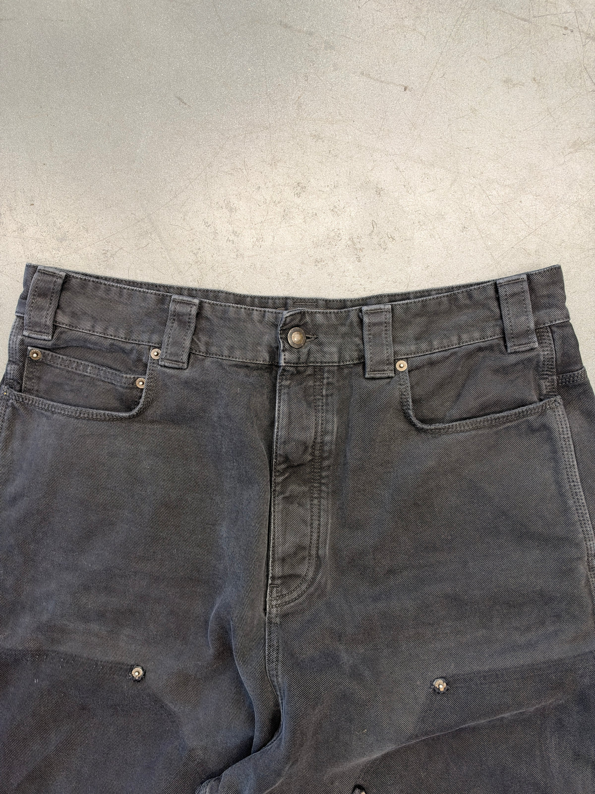 FW25 BALENCIAGA RIPPED OFF BAGGY DOUBLE KNEE JEANS - WASHED BLACK