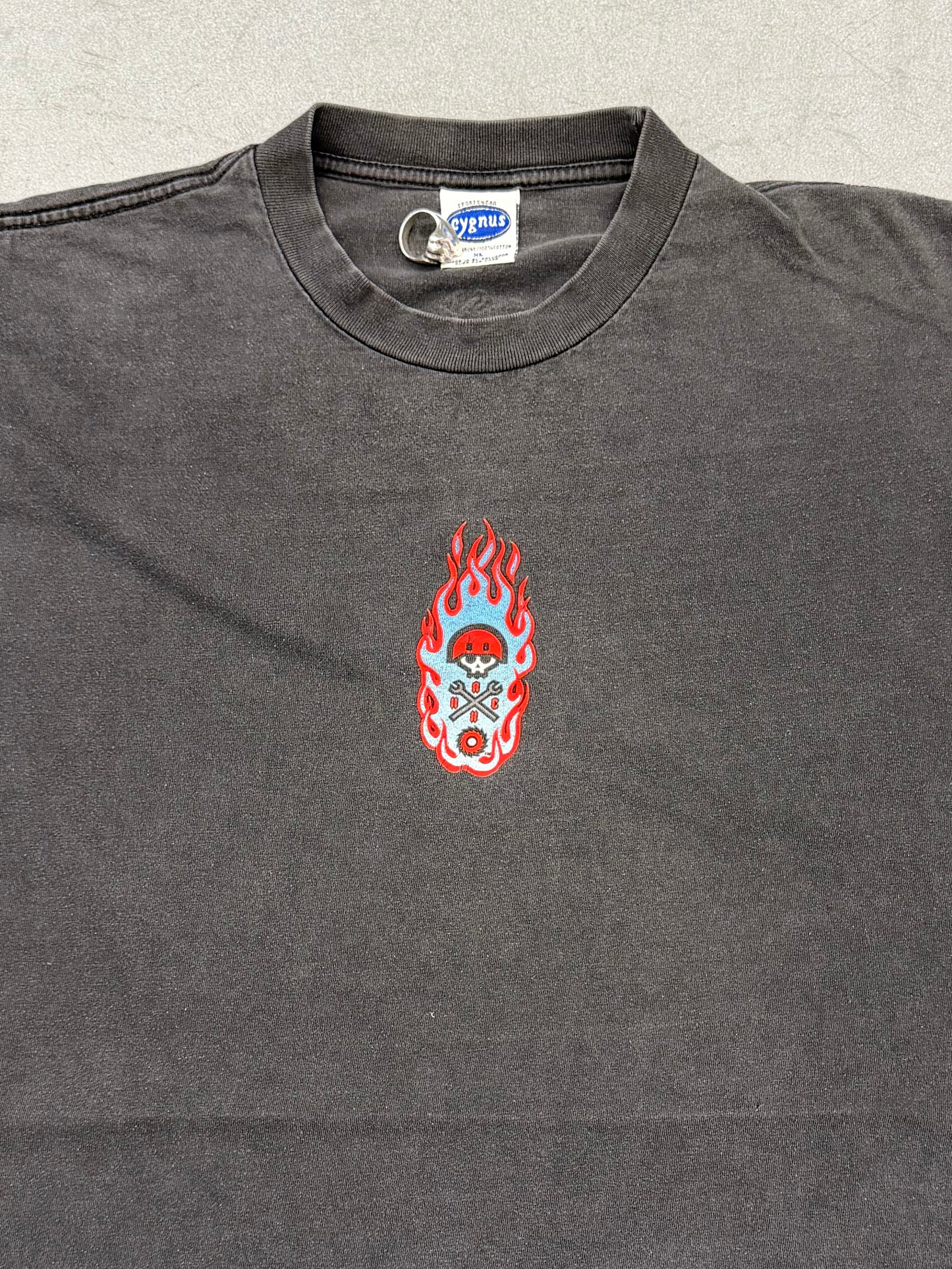 Y2K RAZOR SCOOTER FLAMING HELMET SKULL TEE (CYGNUS TAG)