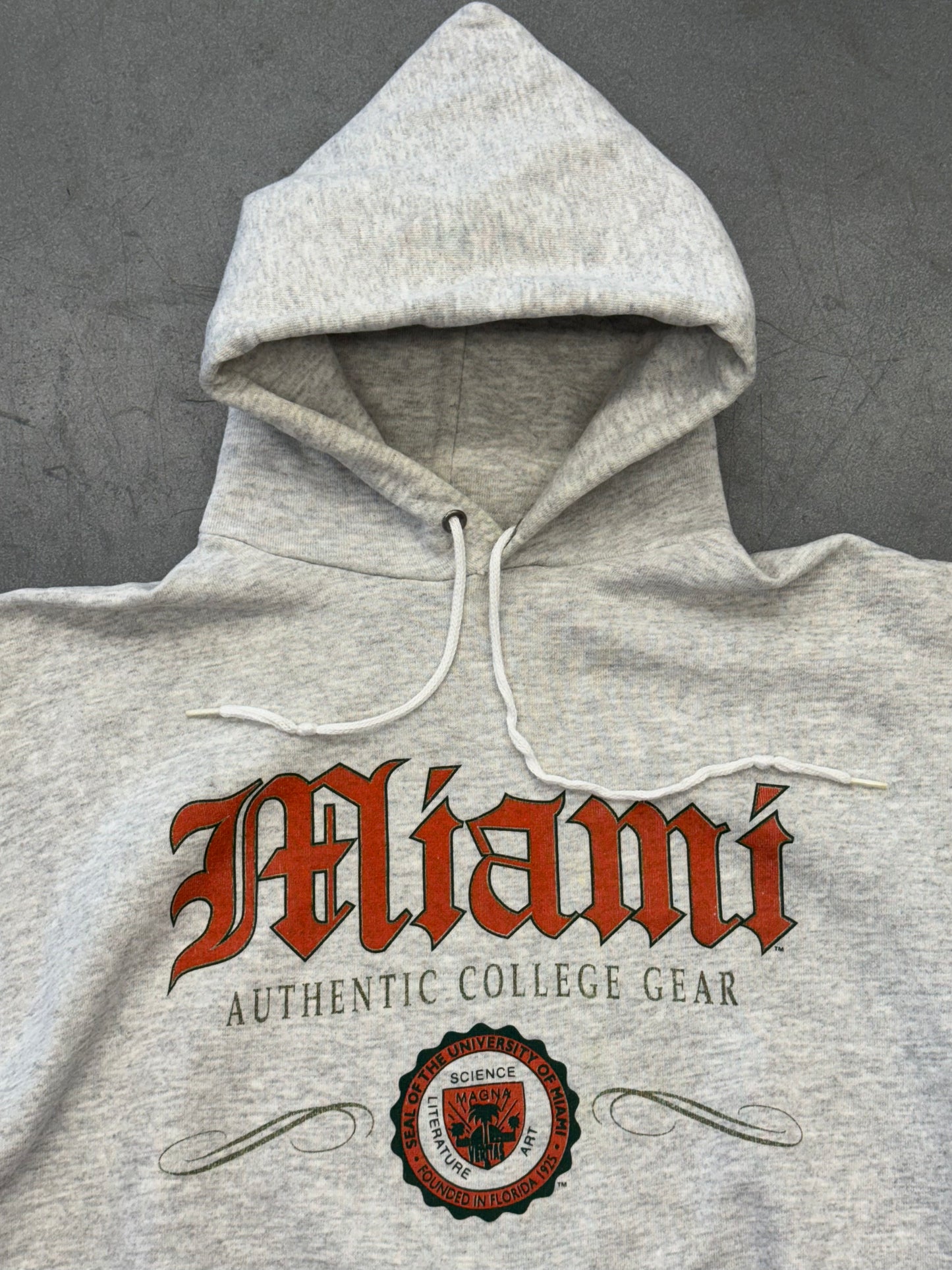 90S UNIVERSITY OF MIAMI AUTHENTIC COLLEGE GEAR PULLOVER HOODIE (TNT TAG)
