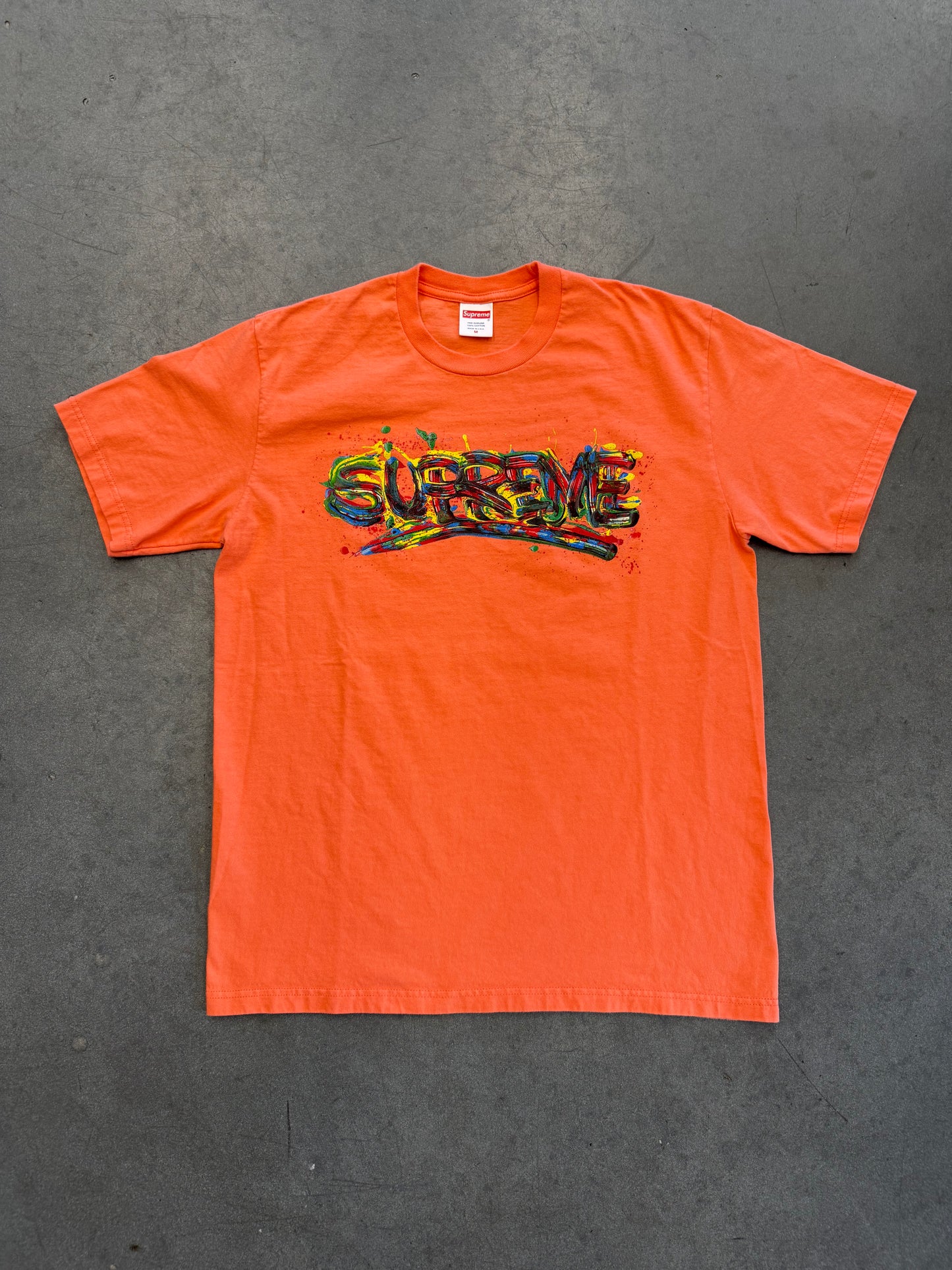 SS20 SUPREME PAINT LOGO TEE NEON ORANGE MEDIUM
