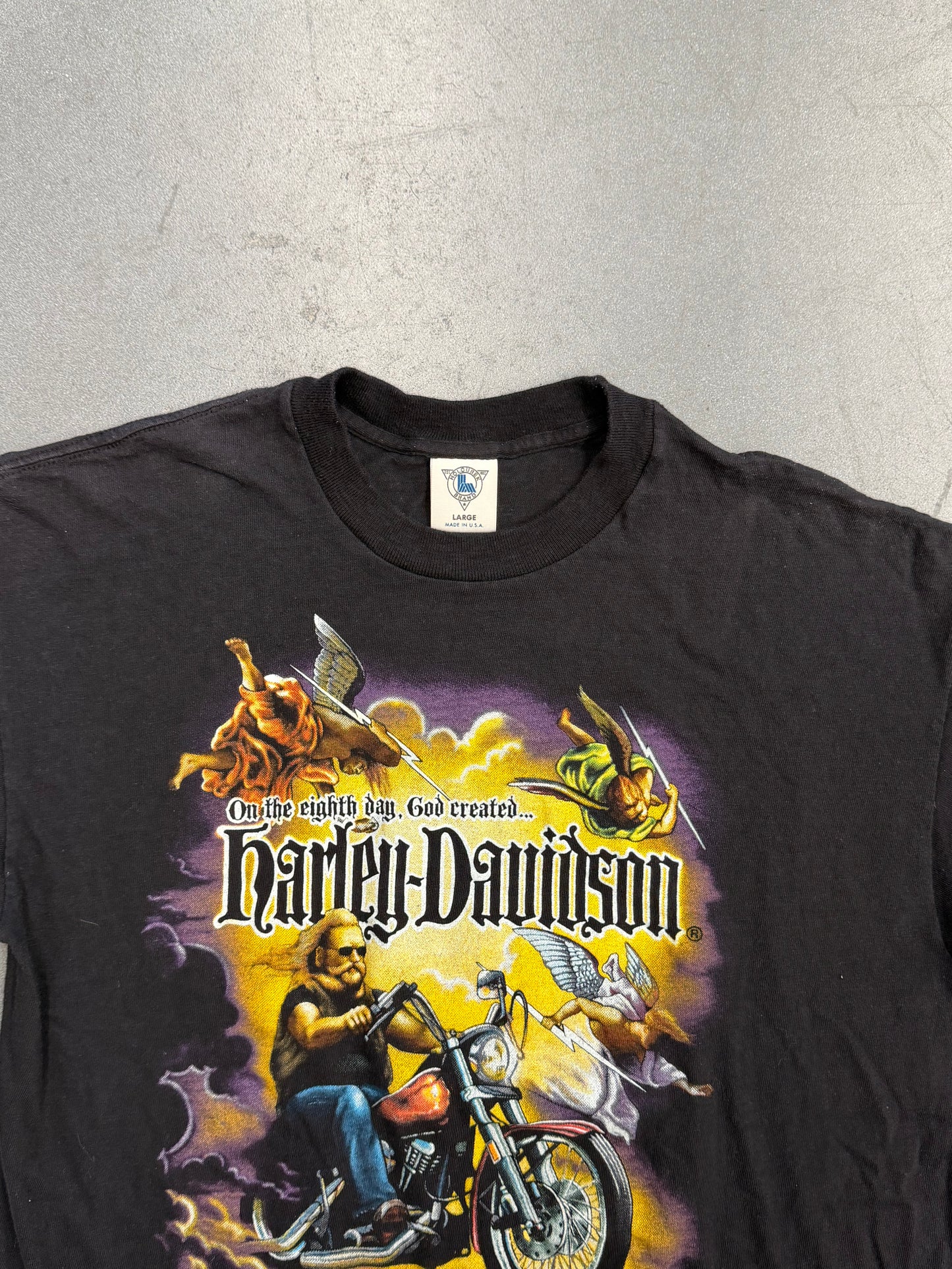 1987 ON THE EIGHT DAY, GOD CREATED HARLEY DAVIDSON LAS, VEGAS NEVADA TEE (HOLOUBEK TAG)