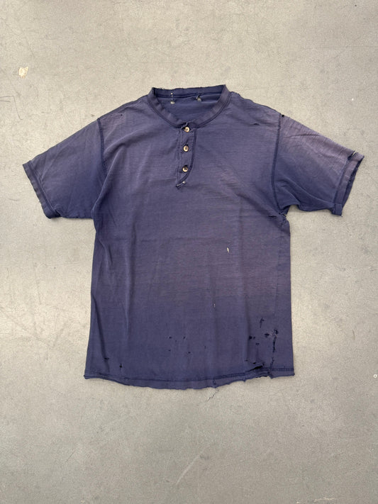 VINTAGE DISTRESSED BLANK HENLEY 3-BUTTON TEE (CUT TAG)