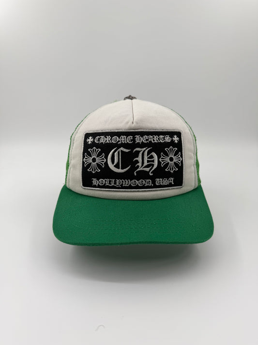 2019-21 CHROME HEARTS CH HOLLYWOOD, USA TRUCKER HAT - GREEN/WHITE/BLACK