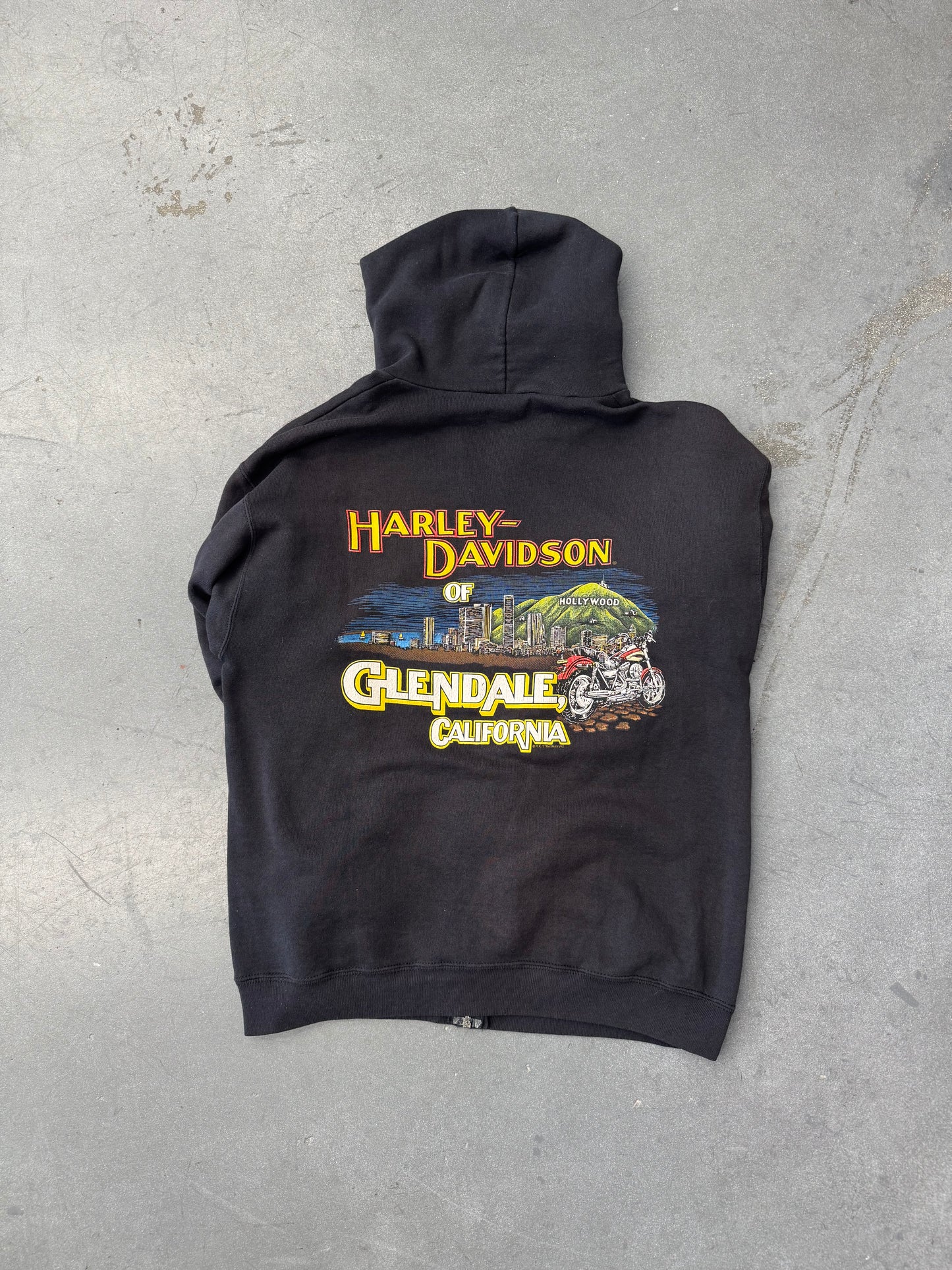 1996 HARLEY-DAVIDSON OF GLENDALE, CALIFORNIA FLAME SLEEVE ZIP-UP HOODIE