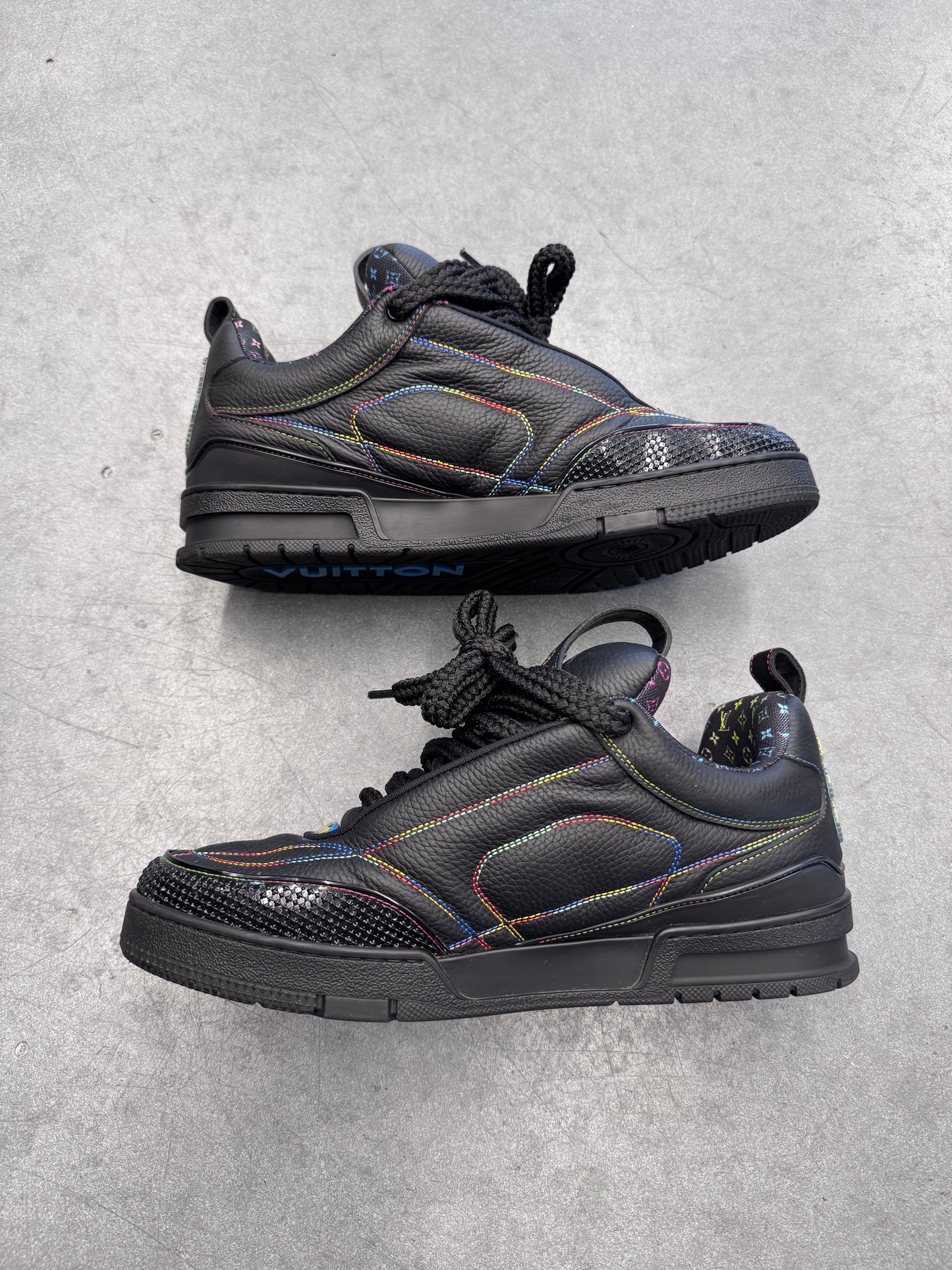 SIZE 10 LOUIS VUITTON RAINBOW/BLACK SKATE SNEAKER (PRE-OWNED WITH NO BOX)