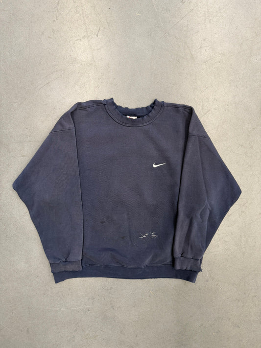 90S NIKE SIDE SWOOSH PAINT SPLATTERED CREWNECK - NAVY (NIKE RED SWOOSH TAG)