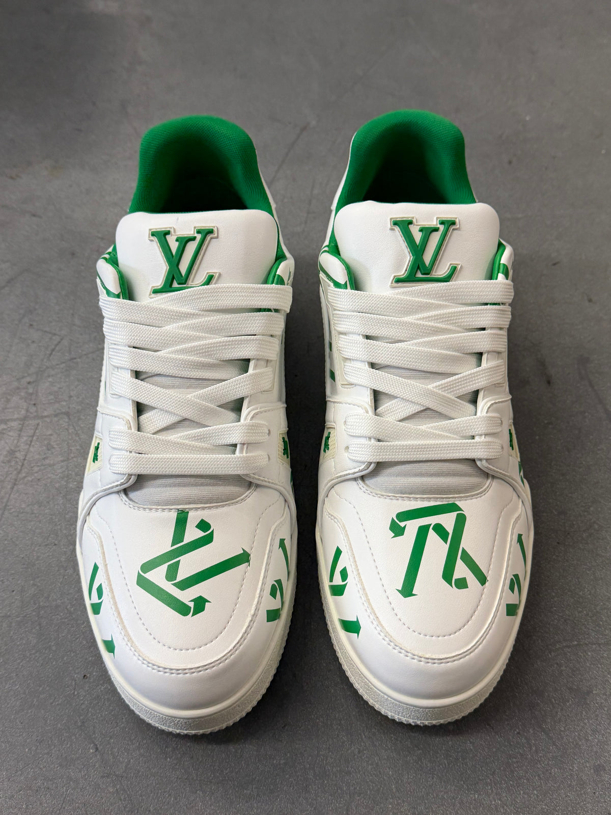 LOUIS VUITTON LV TRAINER UPCYCLED SNEAKERS - WHITE/GREEN (LV 8 / US 9)