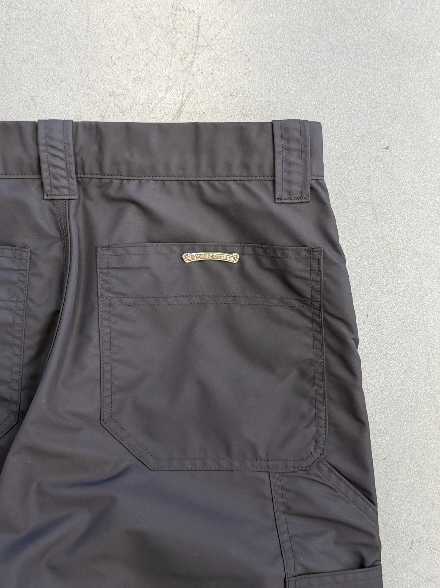 CHROME HEARTS NYLON LEATHER DOUBLE KNEE WIDE CARPENTER PANT - BLACK