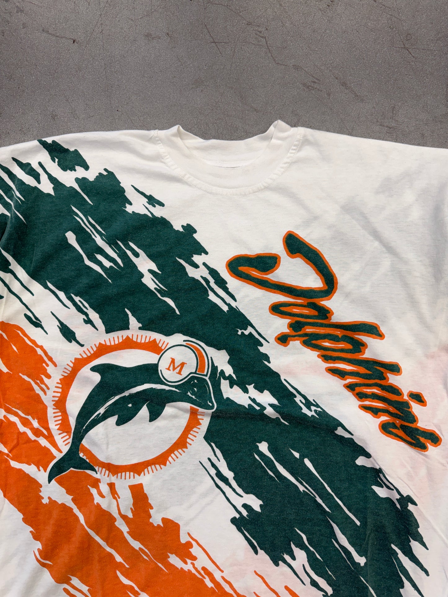 90S MIAMI DOLPHINS SIDE SPLASH ALL OVER PRINT TEE (PULLED TAG)