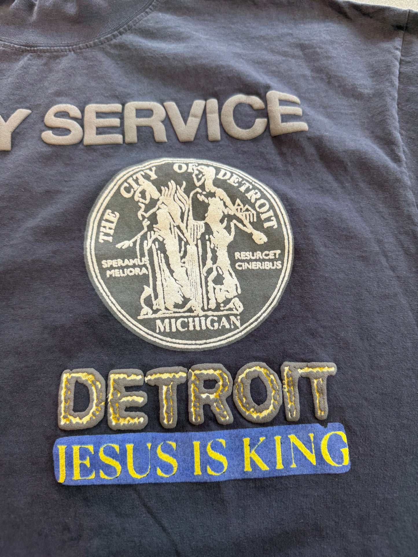 FW19 KANYE WEST SUNDAY SERVICE DETROIT TEE - NAVY (L)