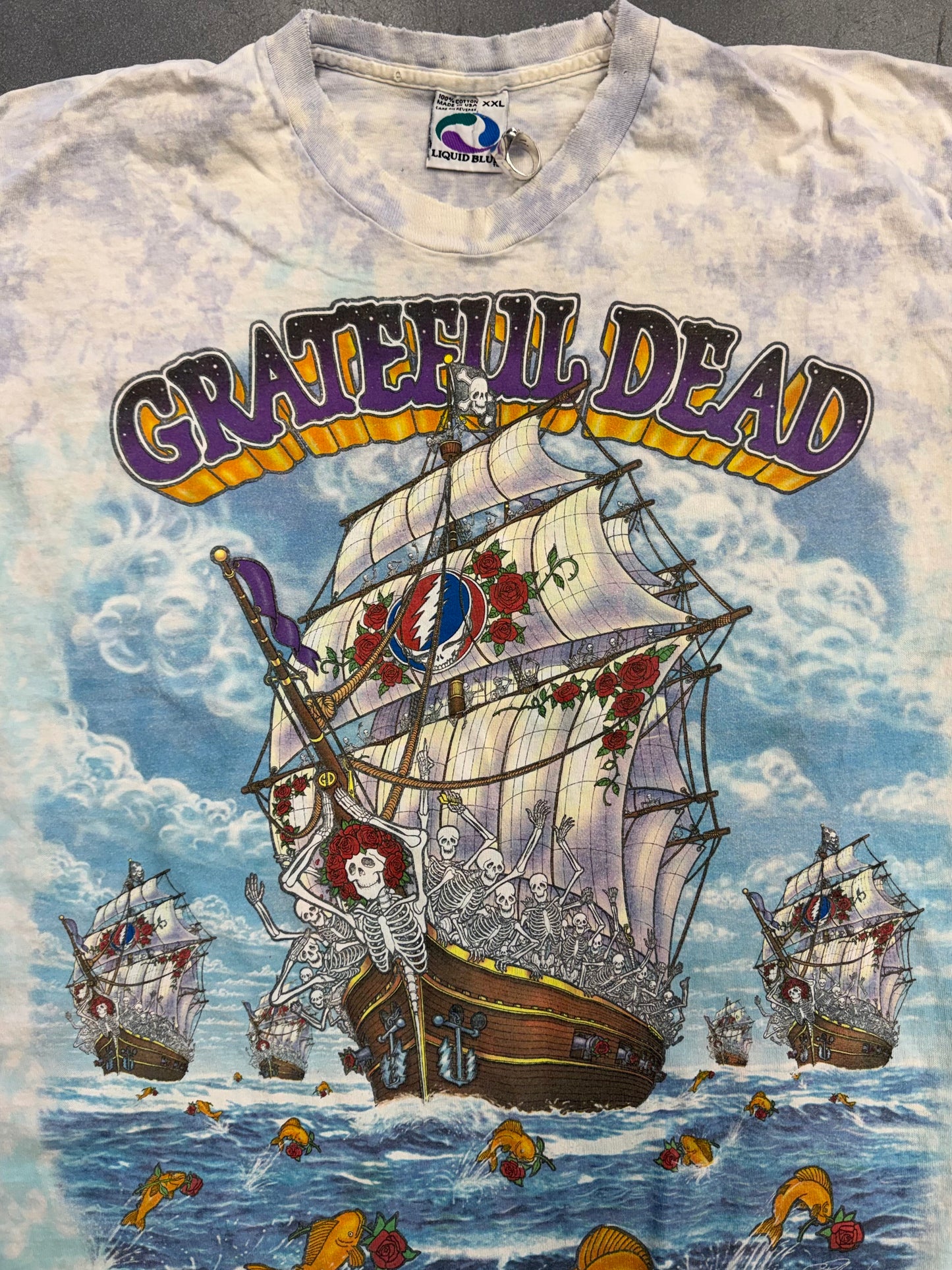 1993 GRATEFUL DEAD PIRATE SHIP CROPPED AOP TEE (LIQUID BLUE TAG)