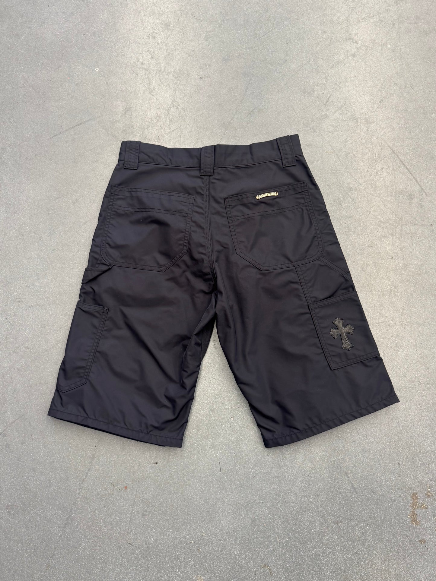 CHROME HEARTS LEATHER DOUBLE KNEE NYLON SHORTS - BLACK (27)