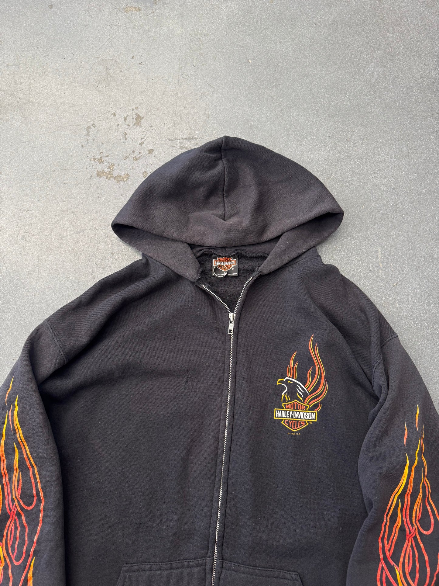 1996 HARLEY-DAVIDSON OF GLENDALE, CALIFORNIA FLAME SLEEVE ZIP-UP HOODIE