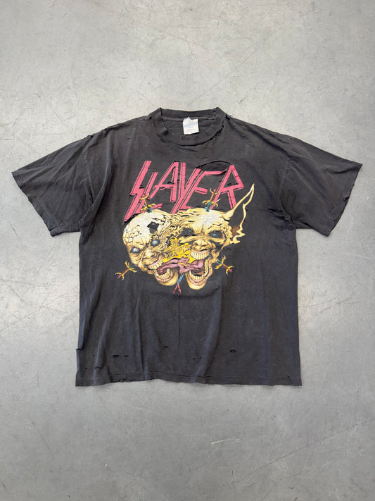 1990 SLAYER SPILL THE BLOOD TEE (THRASHED) (BROCKUM TAG)